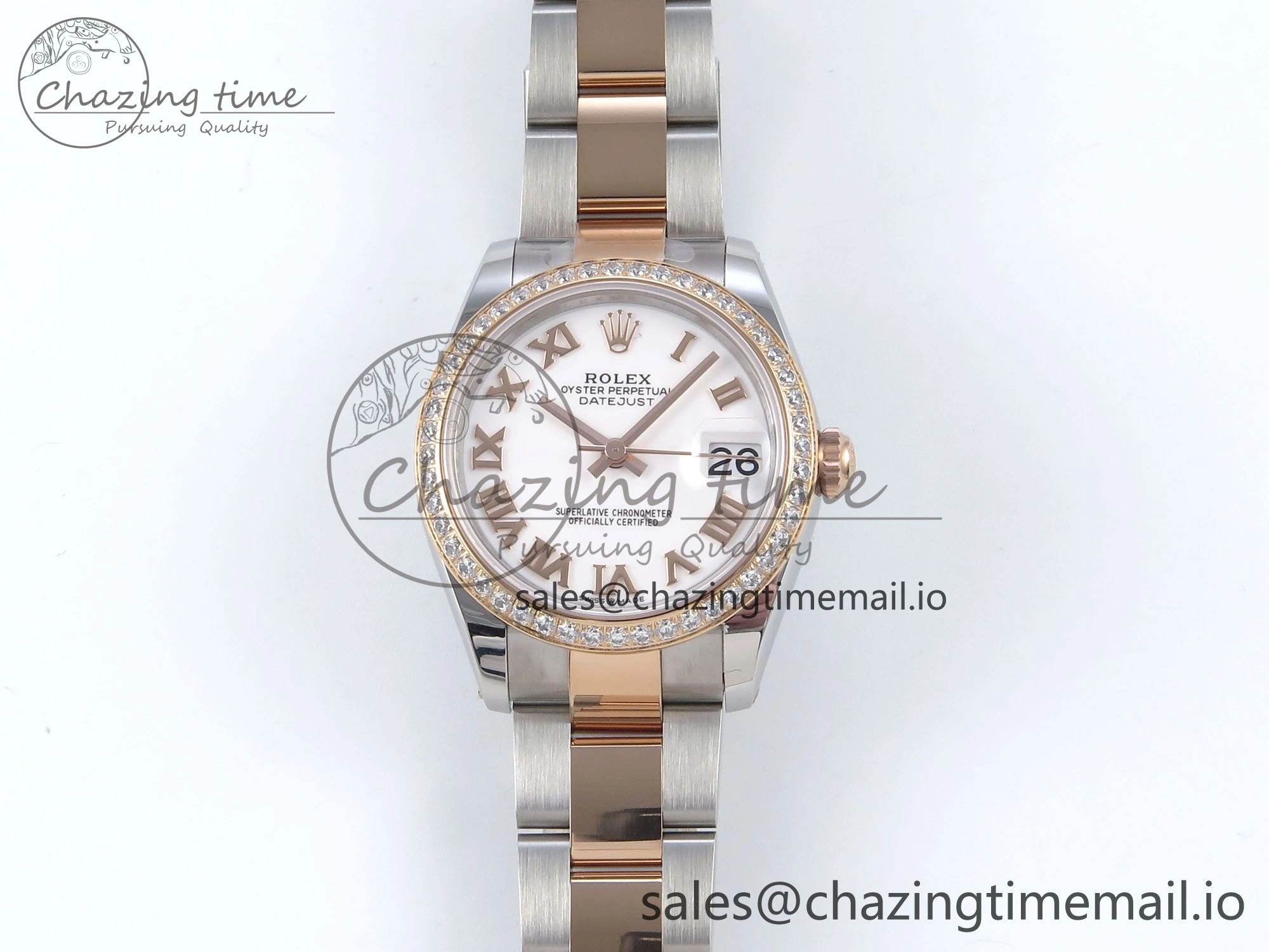 DateJust 31 278381RBR ARF 1:1 Best Edition 904L Steel White Roman Dial Diamonds Bezel on SS RG Oyster Bracelet ETA 2688