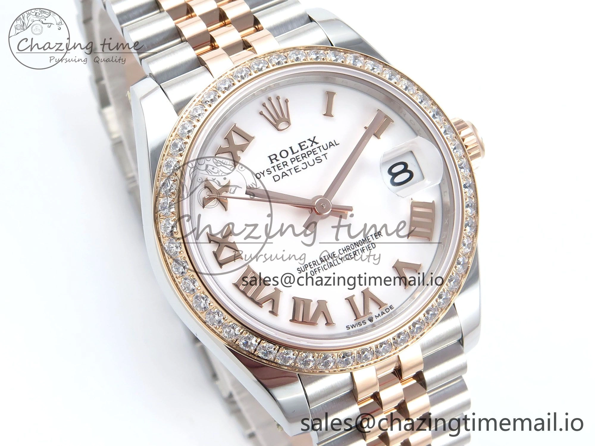 DateJust 31 278381RBR ARF 1:1 Best Edition 904L Steel White Roman Diamonds Dial Diamonds Bezel on SS RG Jubilee Bracelet ETA 2688