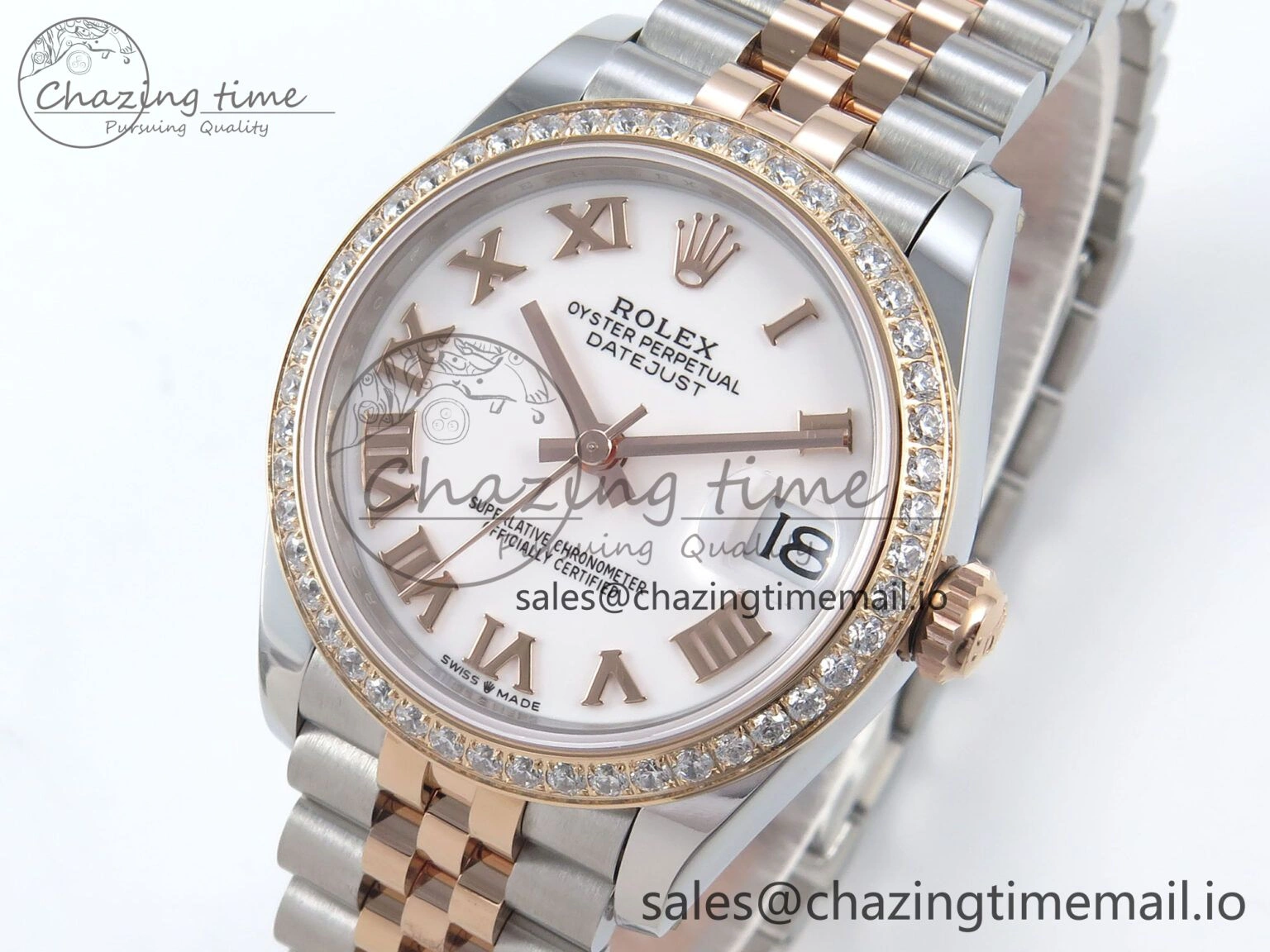 DateJust 31 278381RBR ARF 1:1 Best Edition 904L Steel White Roman Diamonds Dial Diamonds Bezel on SS RG Jubilee Bracelet ETA 2688