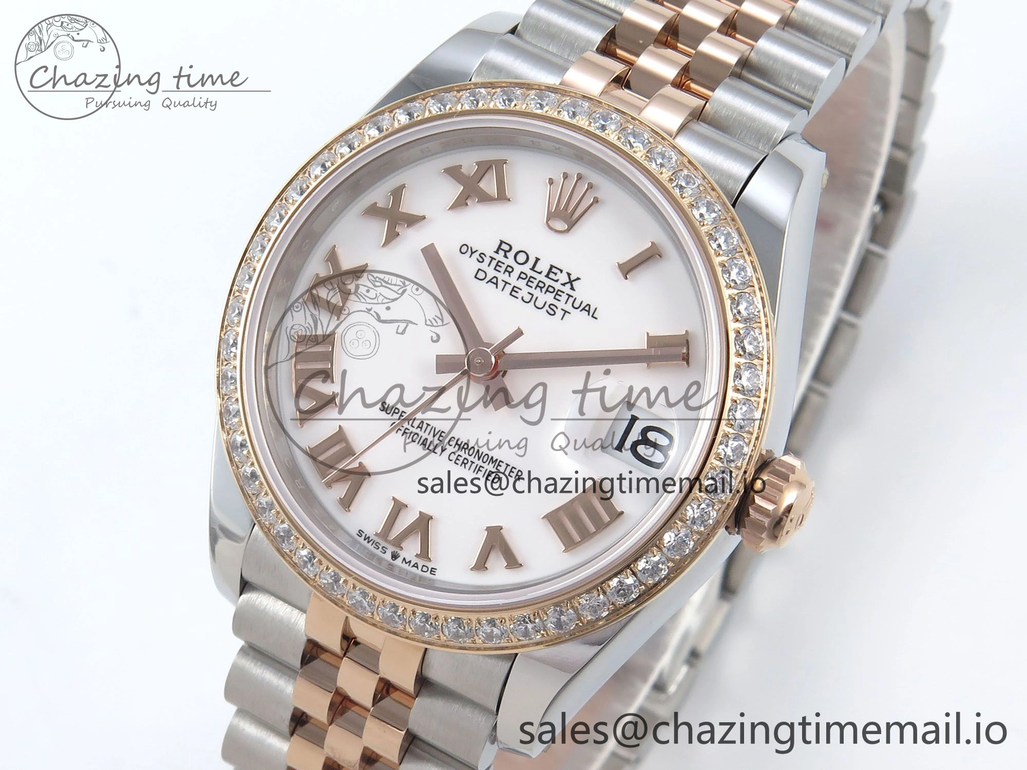 DateJust 31 278381RBR ARF 1:1 Best Edition 904L Steel White Roman Diamonds Dial Diamonds Bezel on SS RG Jubilee Bracelet ETA 2688