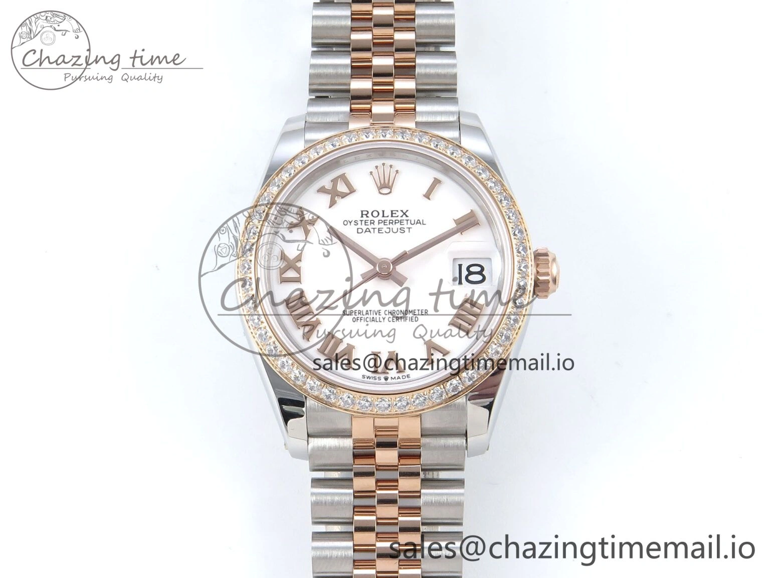 DateJust 31 278381RBR ARF 1:1 Best Edition 904L Steel White Roman Diamonds Dial Diamonds Bezel on SS RG Jubilee Bracelet ETA 2688