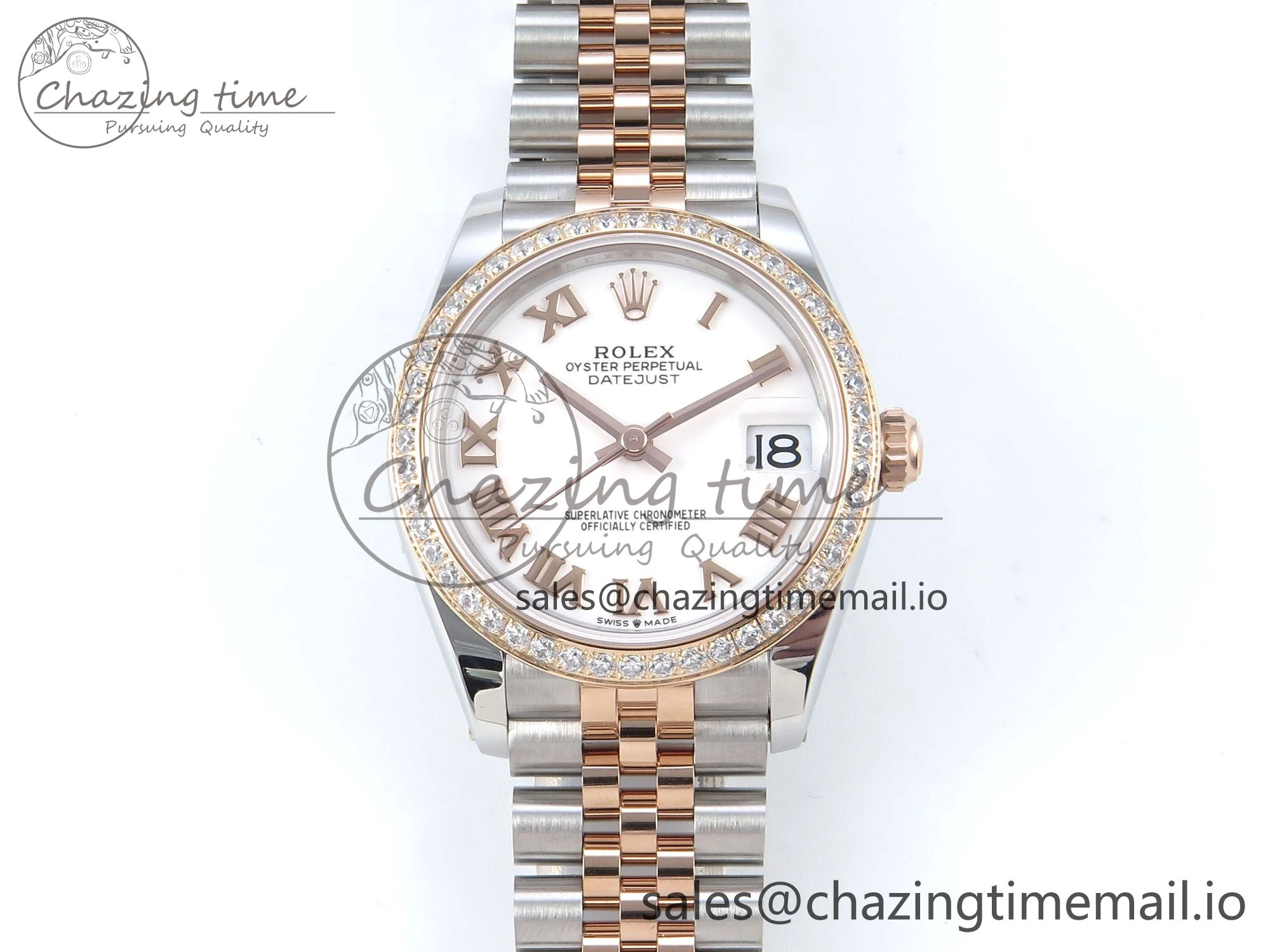DateJust 31 278381RBR ARF 1:1 Best Edition 904L Steel White Roman Diamonds Dial Diamonds Bezel on SS RG Jubilee Bracelet ETA 2688