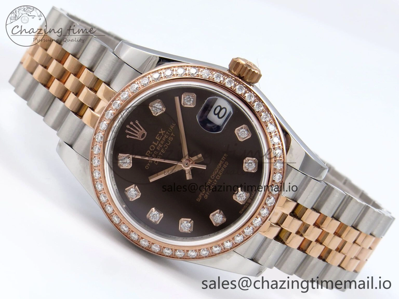 DateJust 31 278381RBR JARF 1:1 Best Edition 904L Steel Brown Diamonds Dial on SS RG Jubilee Bracelet HZ2236