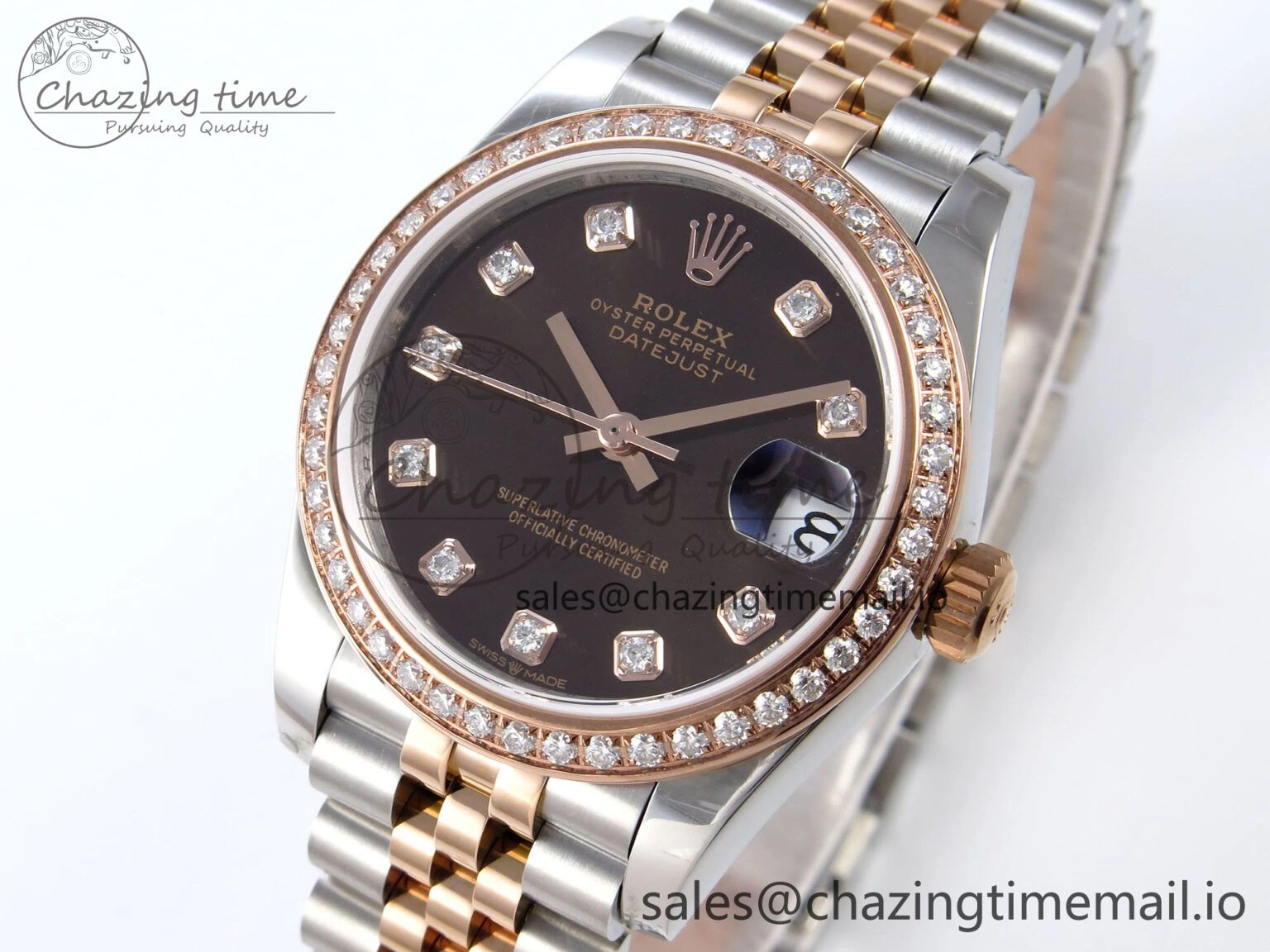 DateJust 31 278381RBR JARF 1:1 Best Edition 904L Steel Brown Diamonds Dial on SS RG Jubilee Bracelet HZ2236