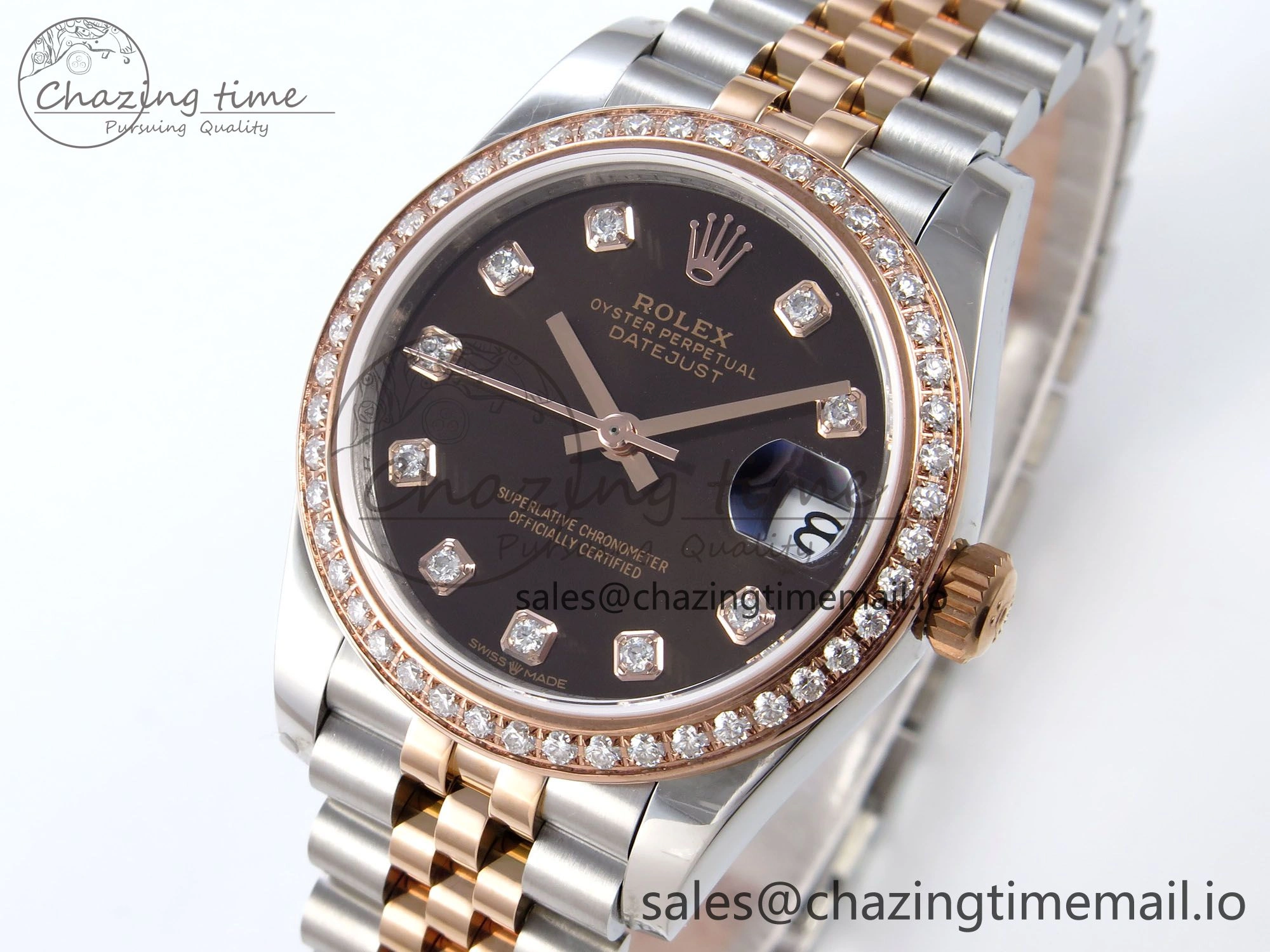 DateJust 31 278381RBR JARF 1:1 Best Edition 904L Steel Brown Diamonds Dial on SS RG Jubilee Bracelet HZ2236