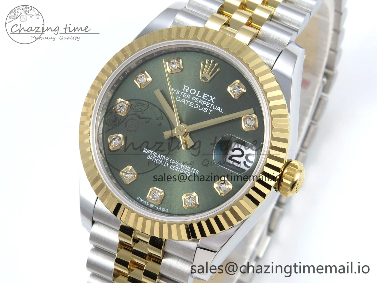 DateJust 31 278383 ARF 1:1 Best Edition 904L Steel Green Diamonds Dial on SS YG Jubilee Bracelet ETA 2688