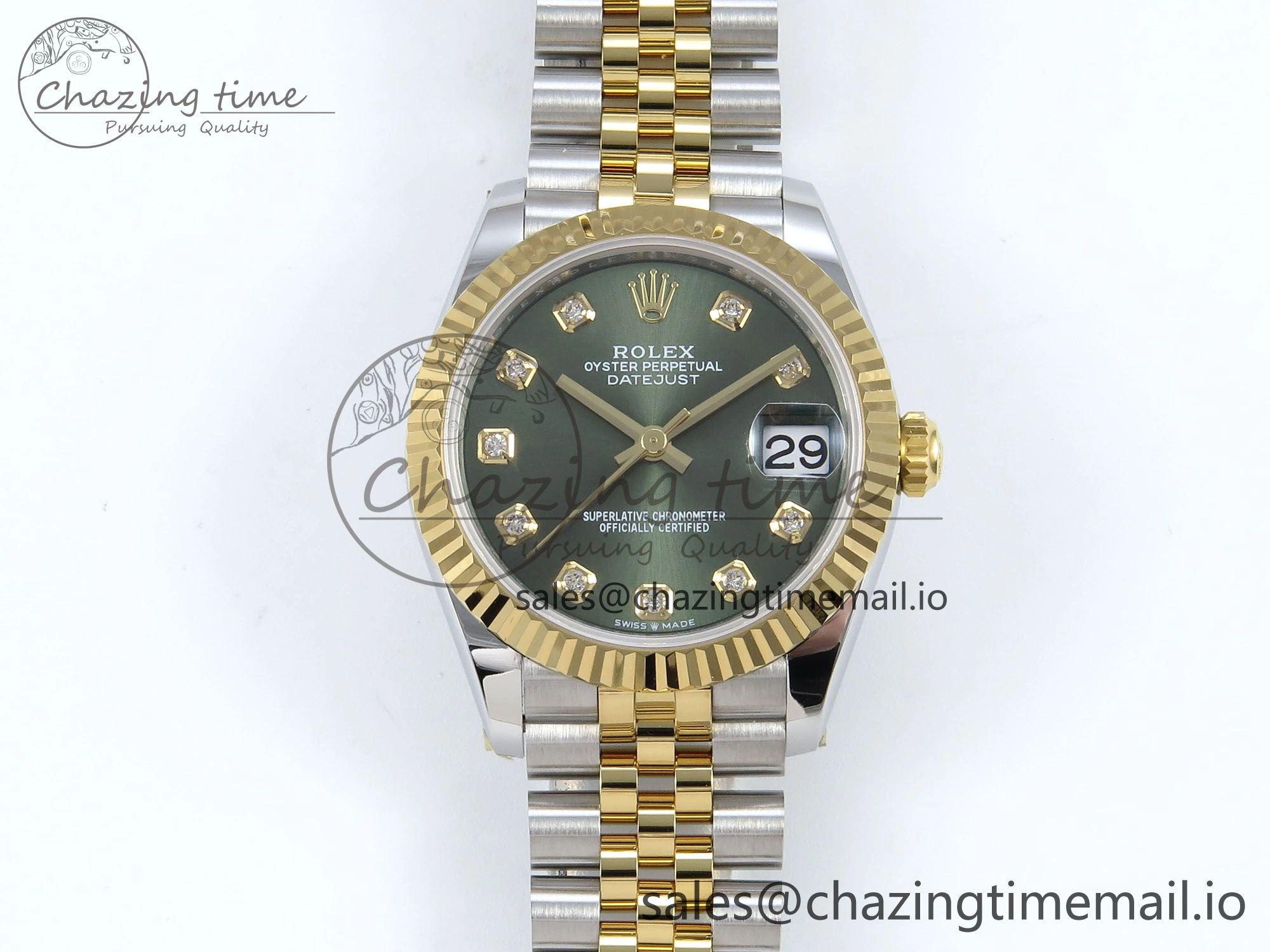 DateJust 31 278383 ARF 1:1 Best Edition 904L Steel Green Diamonds Dial on SS YG Jubilee Bracelet ETA 2688