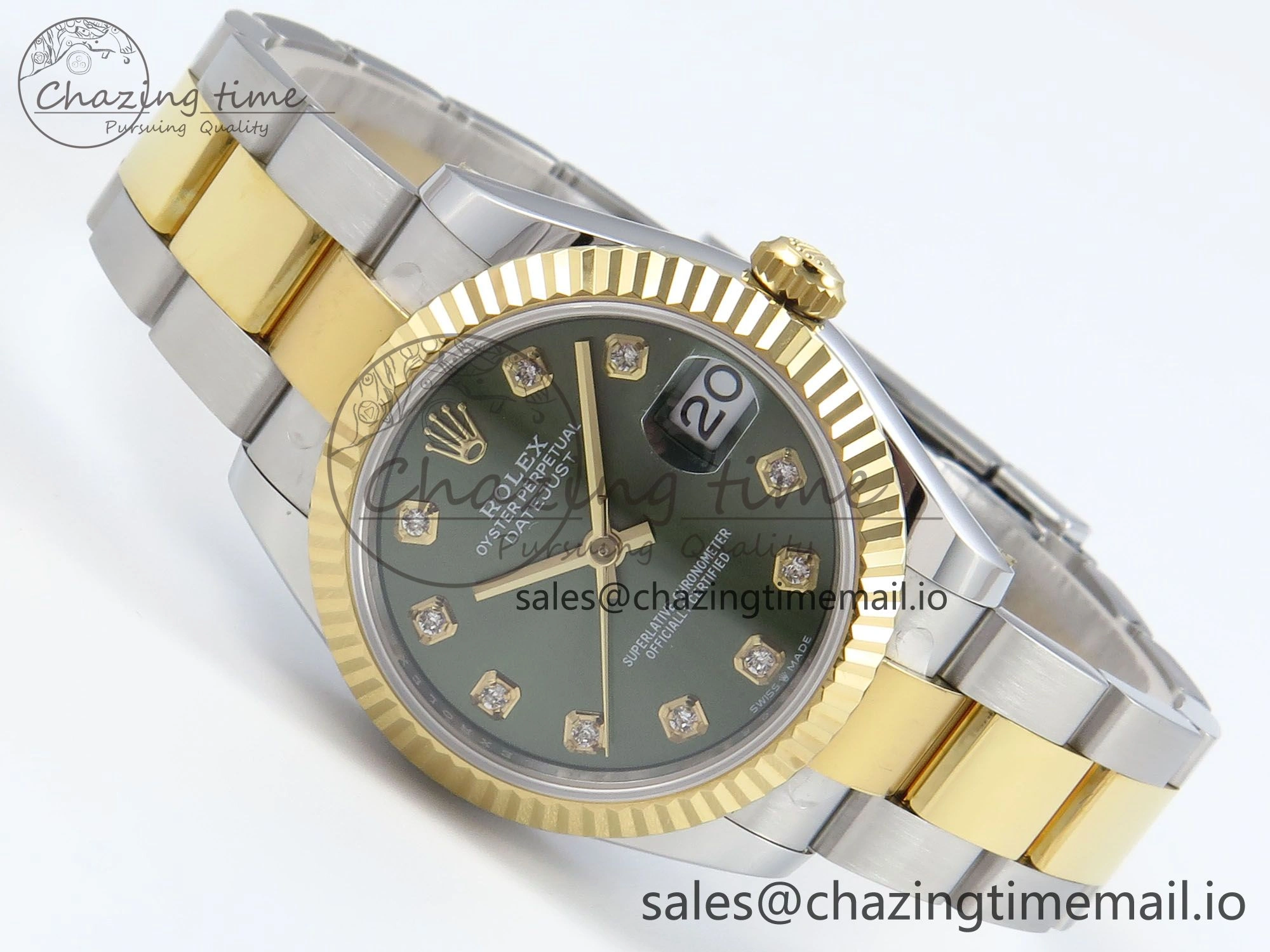 DateJust 31 278383 ARF 1:1 Best Edition 904L Steel Green Diamonds Dial on SS YG Oyster Bracelet ETA 2688
