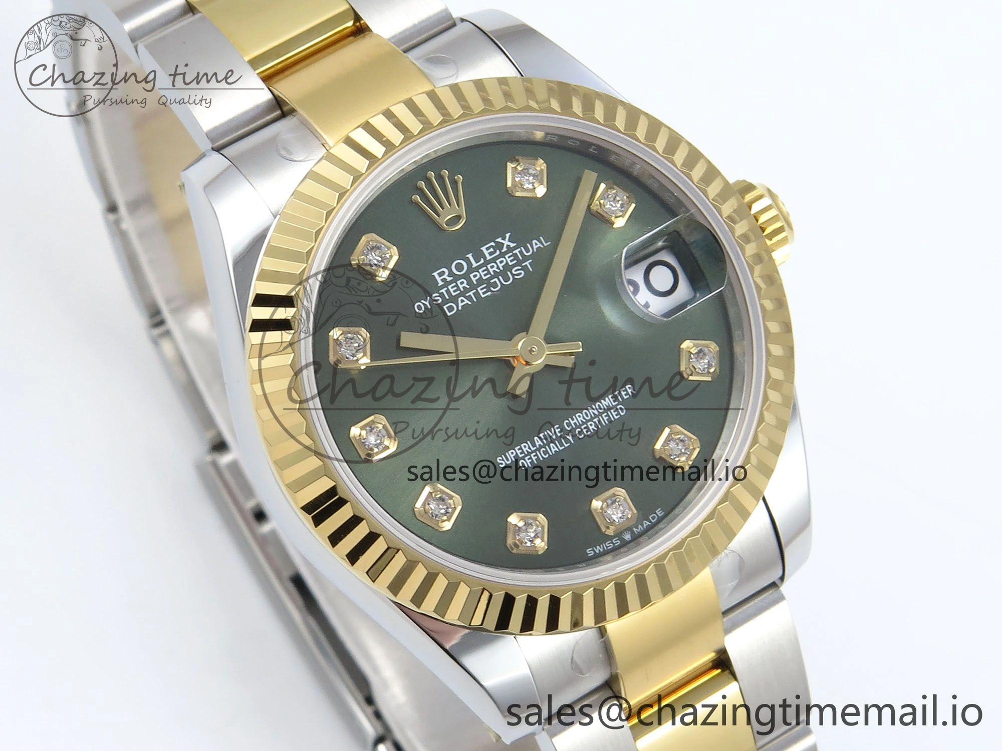DateJust 31 278383 ARF 1:1 Best Edition 904L Steel Green Diamonds Dial on SS YG Oyster Bracelet ETA 2688
