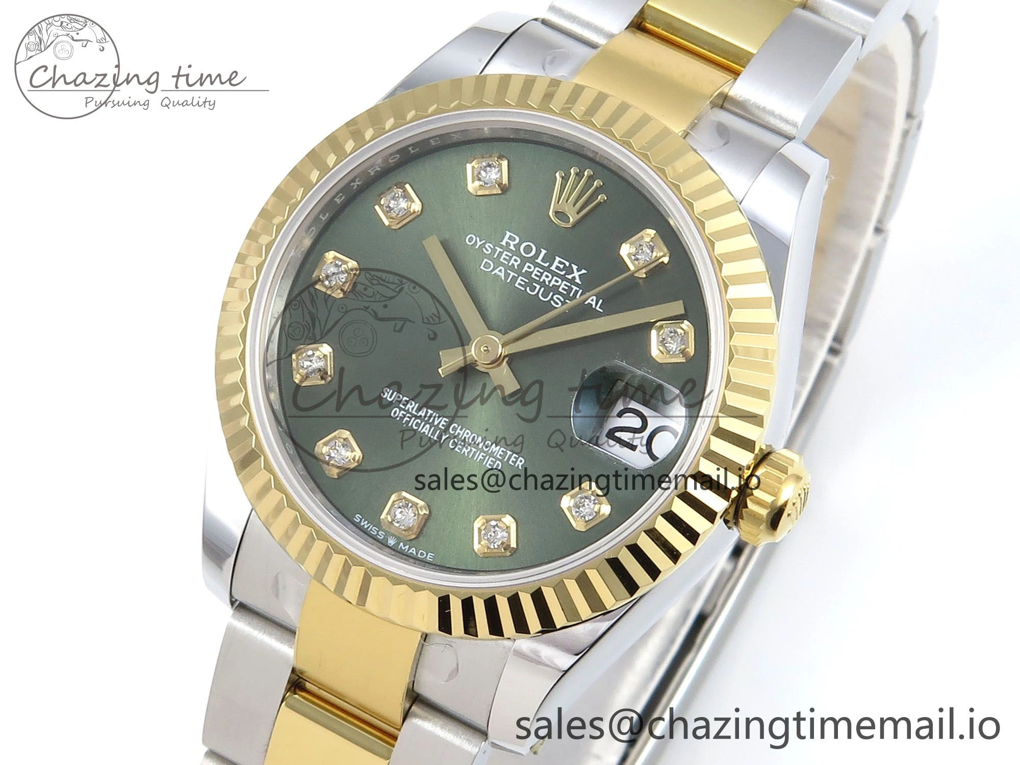 DateJust 31 278383 ARF 1:1 Best Edition 904L Steel Green Diamonds Dial on SS YG Oyster Bracelet ETA 2688