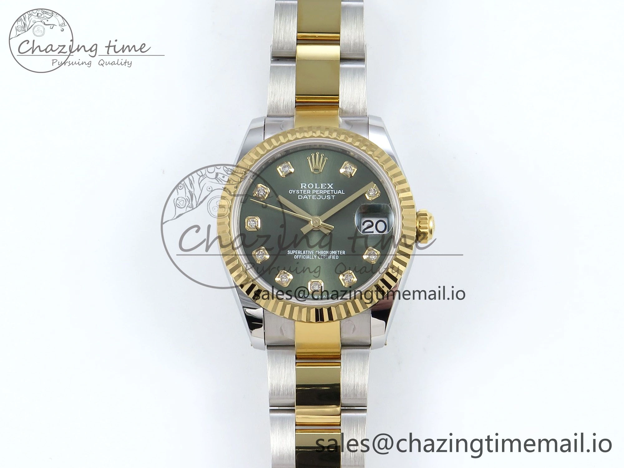 DateJust 31 278383 ARF 1:1 Best Edition 904L Steel Green Diamonds Dial on SS YG Oyster Bracelet ETA 2688