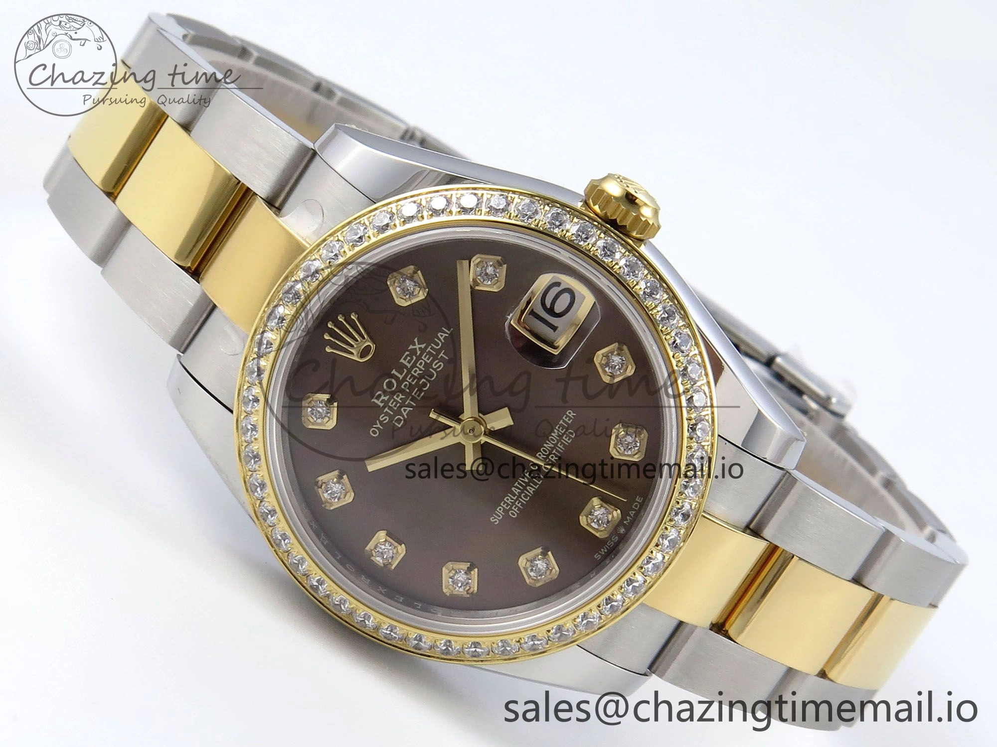 DateJust 31 278383RBR ARF 1:1 Best Edition 904L Steel Brown Diamonds Dial Diamonds Bezel on SS YG Oyster Bracelet ETA 2688