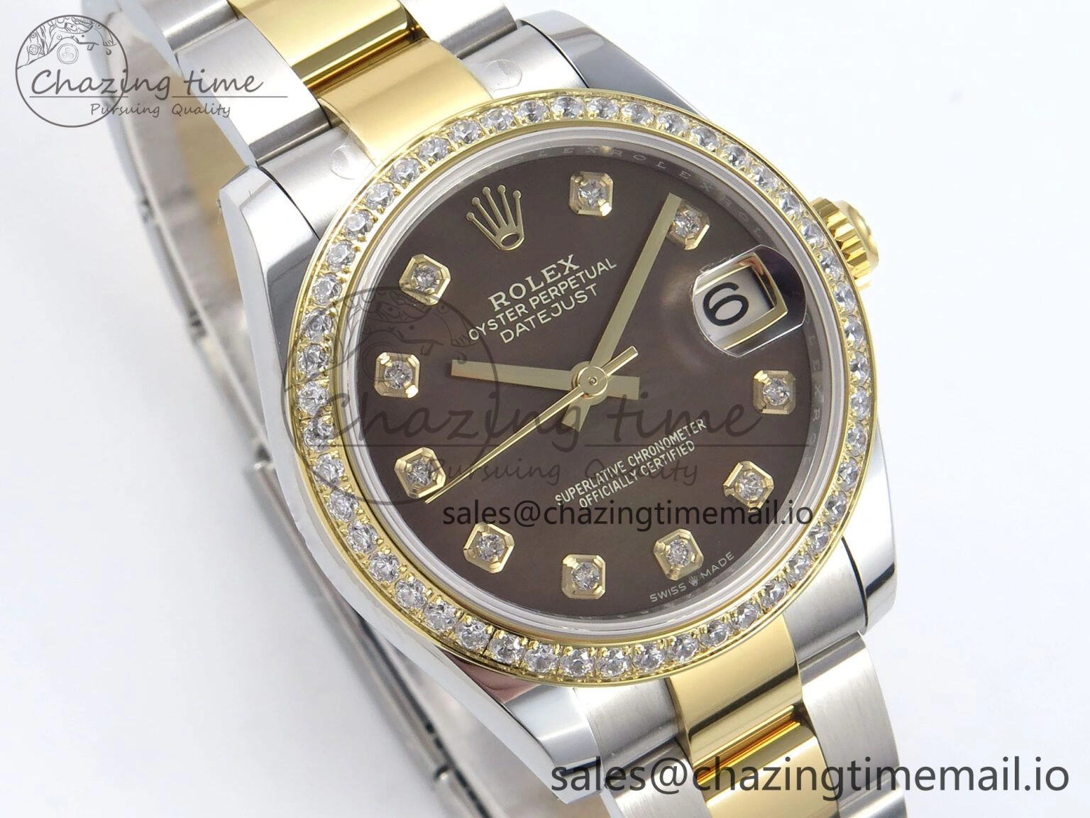 DateJust 31 278383RBR ARF 1:1 Best Edition 904L Steel Brown Diamonds Dial Diamonds Bezel on SS YG Oyster Bracelet ETA 2688