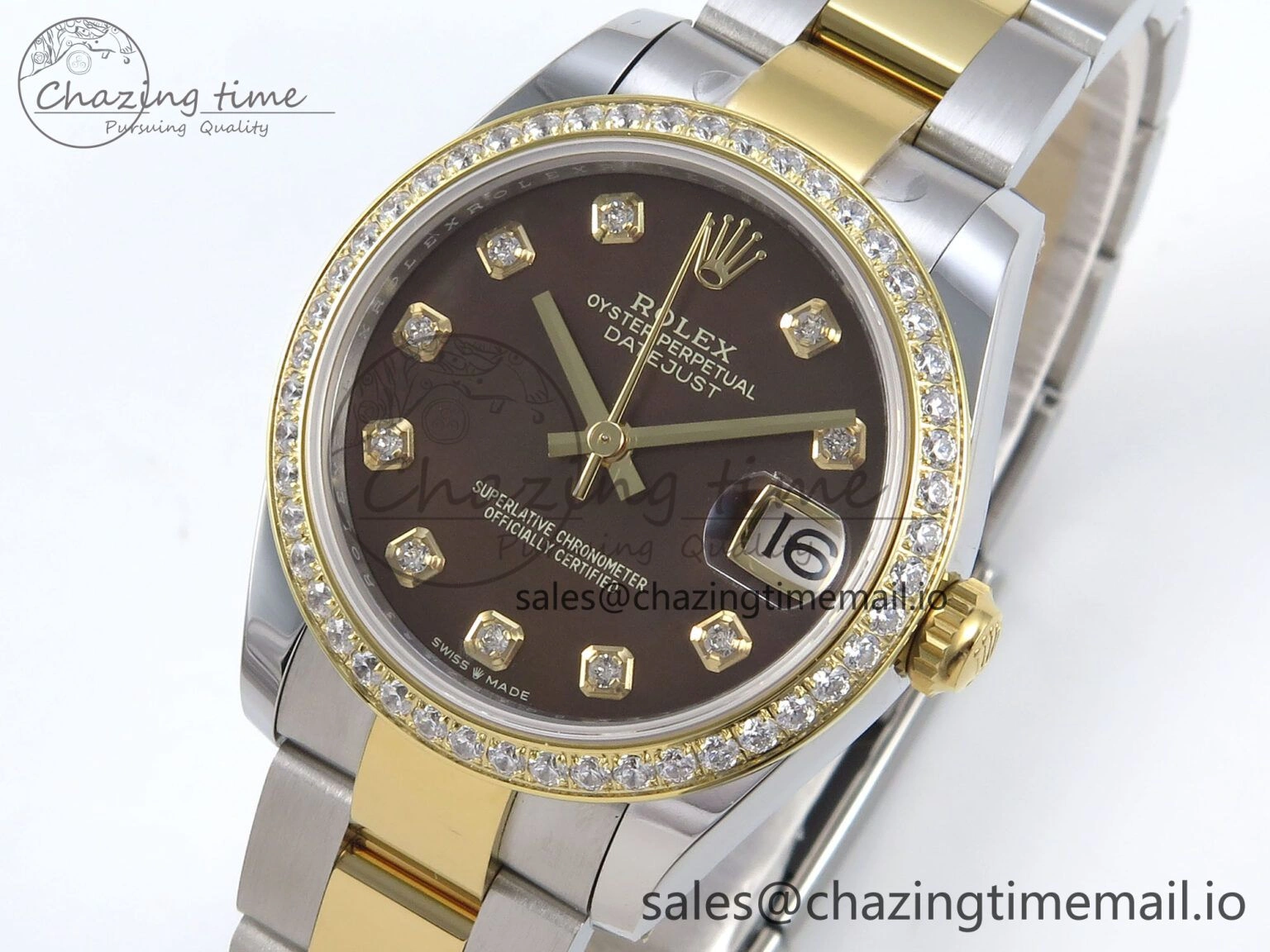 DateJust 31 278383RBR ARF 1:1 Best Edition 904L Steel Brown Diamonds Dial Diamonds Bezel on SS YG Oyster Bracelet ETA 2688