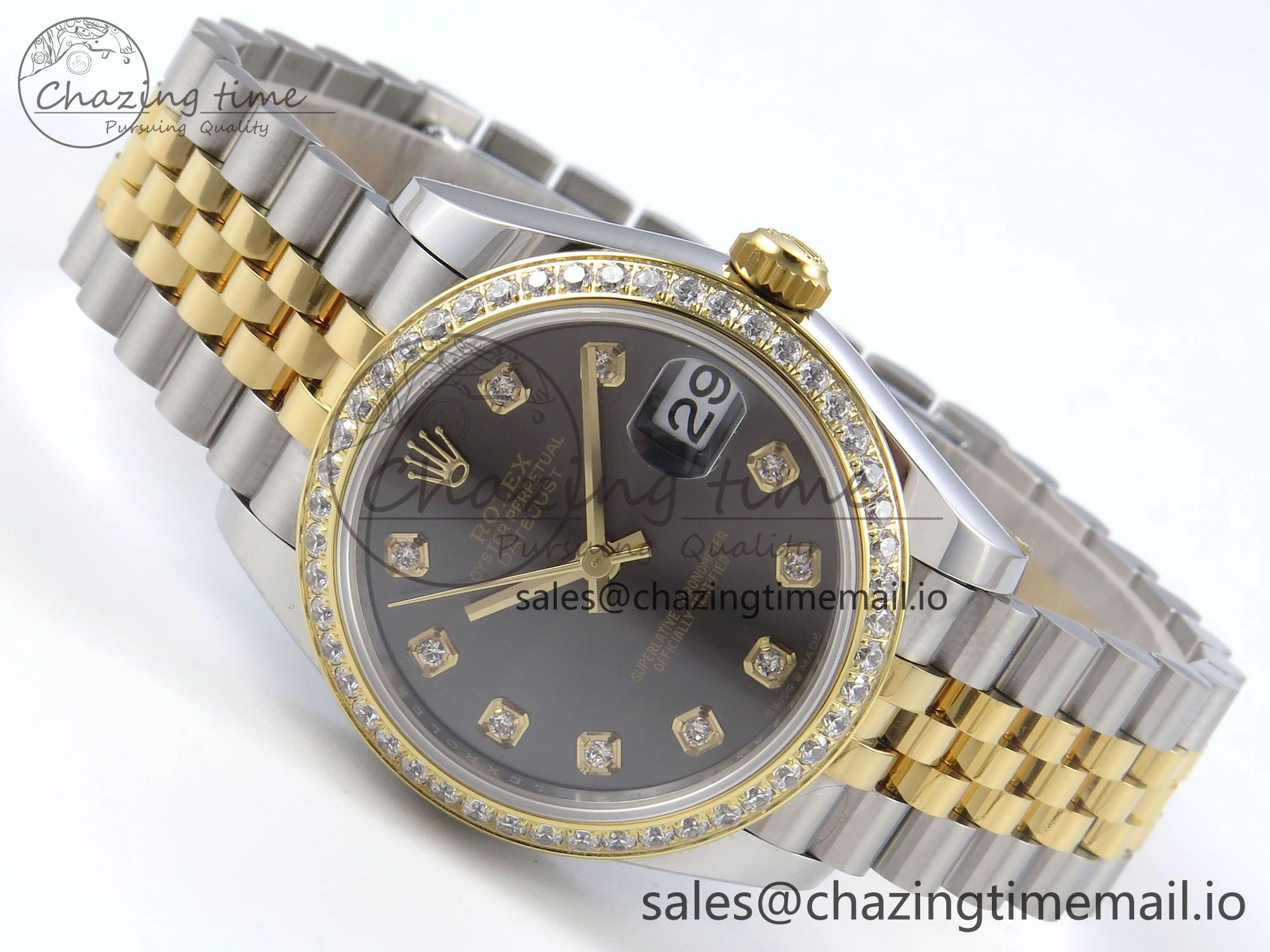 DateJust 31 278383RBR ARF 1:1 Best Edition 904L Steel Gray Diamonds Dial Diamonds Bezel on SS YG Jubilee Bracelet ETA 2688