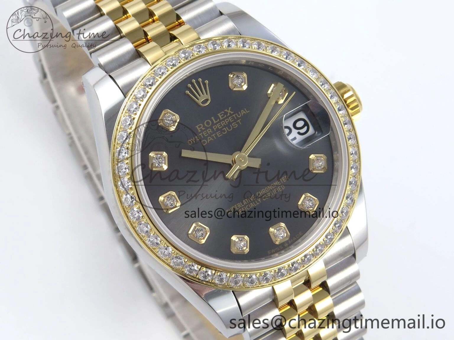 DateJust 31 278383RBR ARF 1:1 Best Edition 904L Steel Gray Diamonds Dial Diamonds Bezel on SS YG Jubilee Bracelet ETA 2688