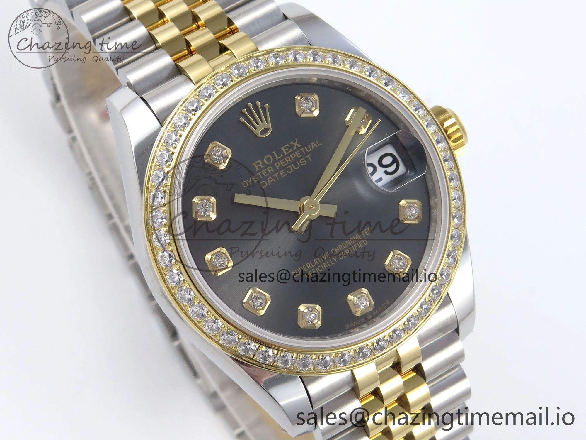 DateJust 31 278383RBR ARF 1:1 Best Edition 904L Steel Gray Diamonds Dial Diamonds Bezel on SS YG Jubilee Bracelet ETA 2688