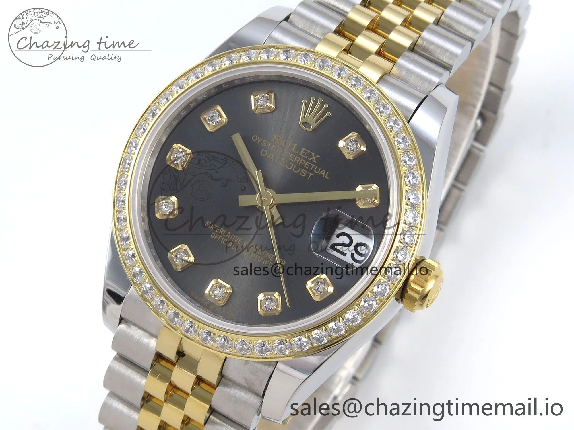 DateJust 31 278383RBR ARF 1:1 Best Edition 904L Steel Gray Diamonds Dial Diamonds Bezel on SS YG Jubilee Bracelet ETA 2688