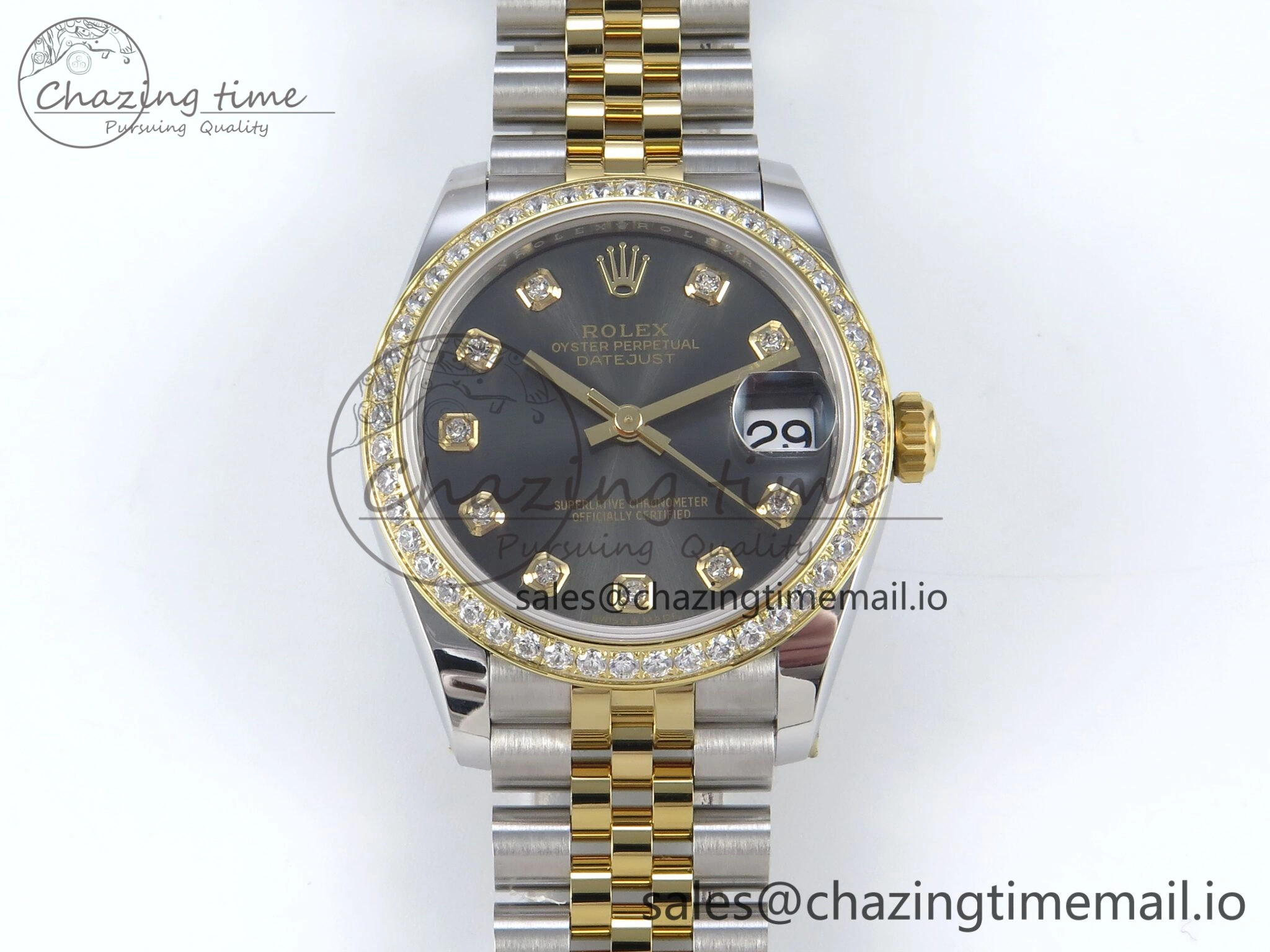 DateJust 31 278383RBR ARF 1:1 Best Edition 904L Steel Gray Diamonds Dial Diamonds Bezel on SS YG Jubilee Bracelet ETA 2688