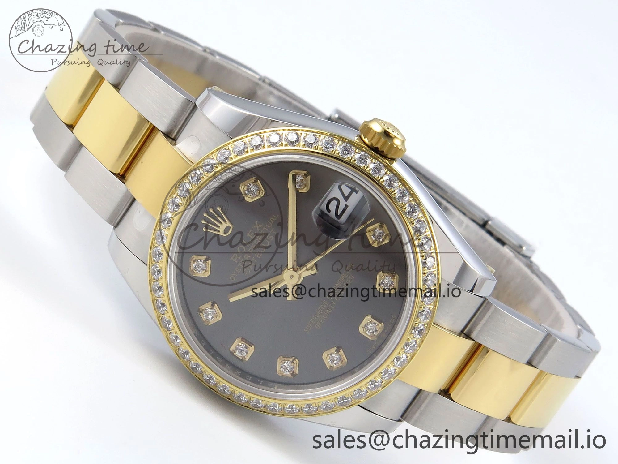 DateJust 31 278383RBR ARF 1:1 Best Edition 904L Steel Gray Diamonds Dial Diamonds Bezel on SS YG Oyster Bracelet ETA 2688