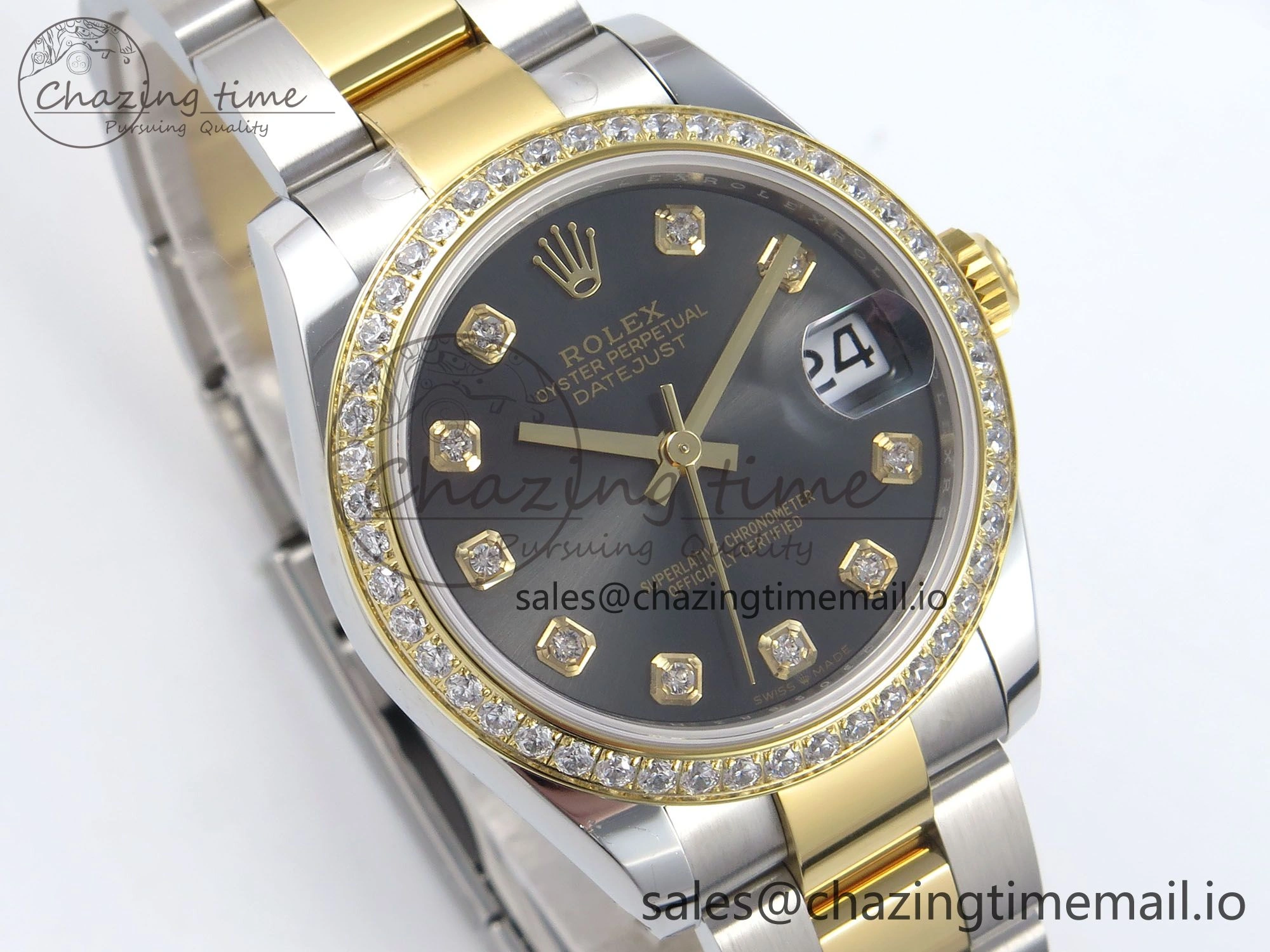 DateJust 31 278383RBR ARF 1:1 Best Edition 904L Steel Gray Diamonds Dial Diamonds Bezel on SS YG Oyster Bracelet ETA 2688