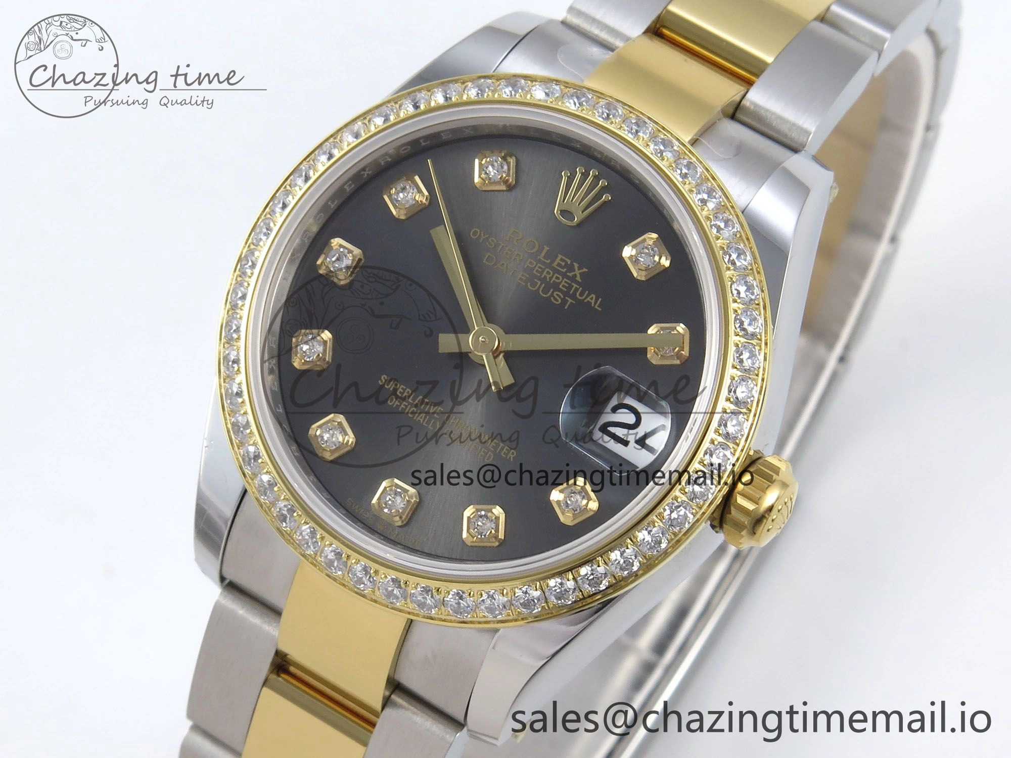 DateJust 31 278383RBR ARF 1:1 Best Edition 904L Steel Gray Diamonds Dial Diamonds Bezel on SS YG Oyster Bracelet ETA 2688