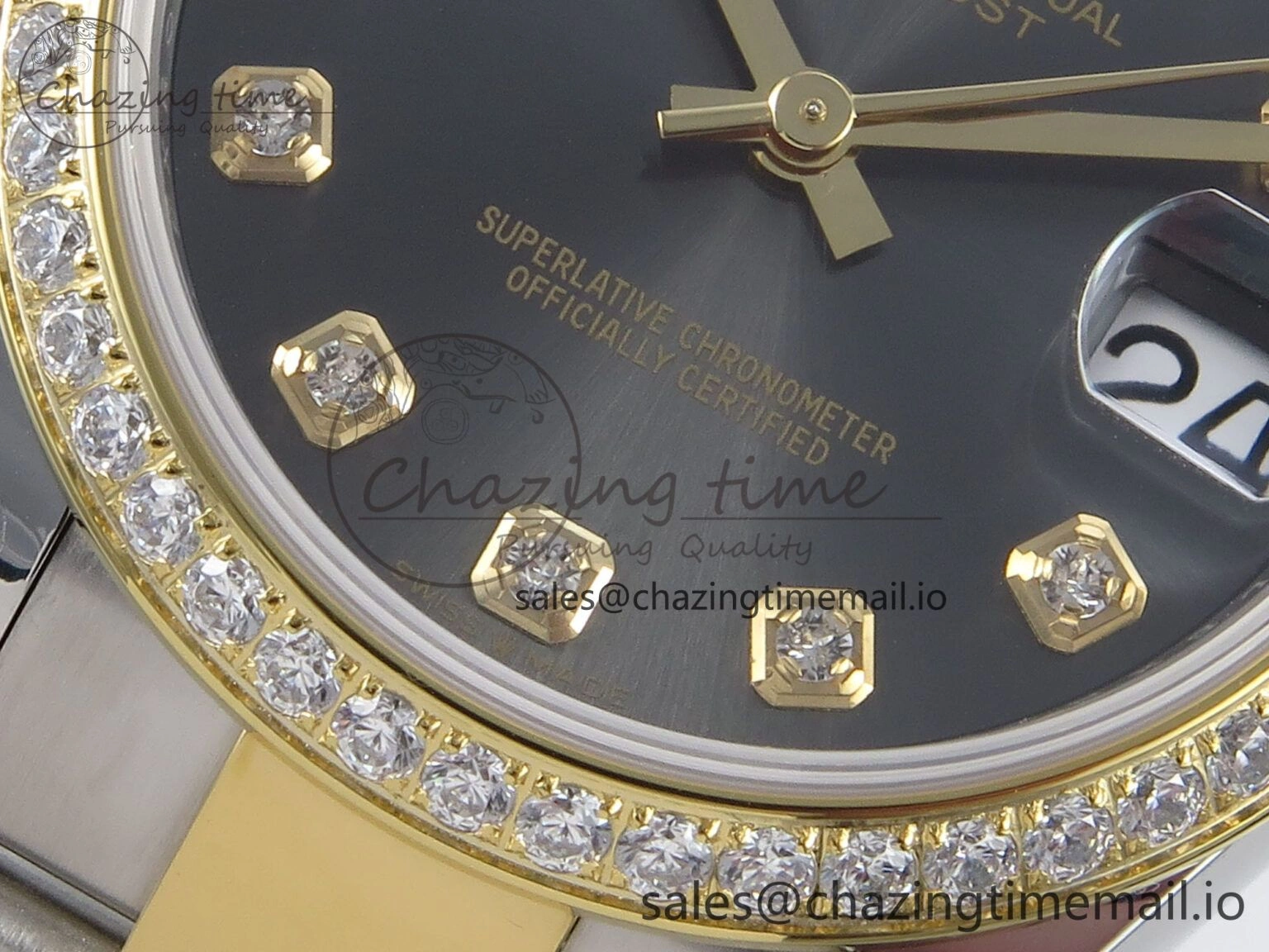 DateJust 31 278383RBR ARF 1:1 Best Edition 904L Steel Gray Diamonds Dial Diamonds Bezel on SS YG Oyster Bracelet ETA 2688