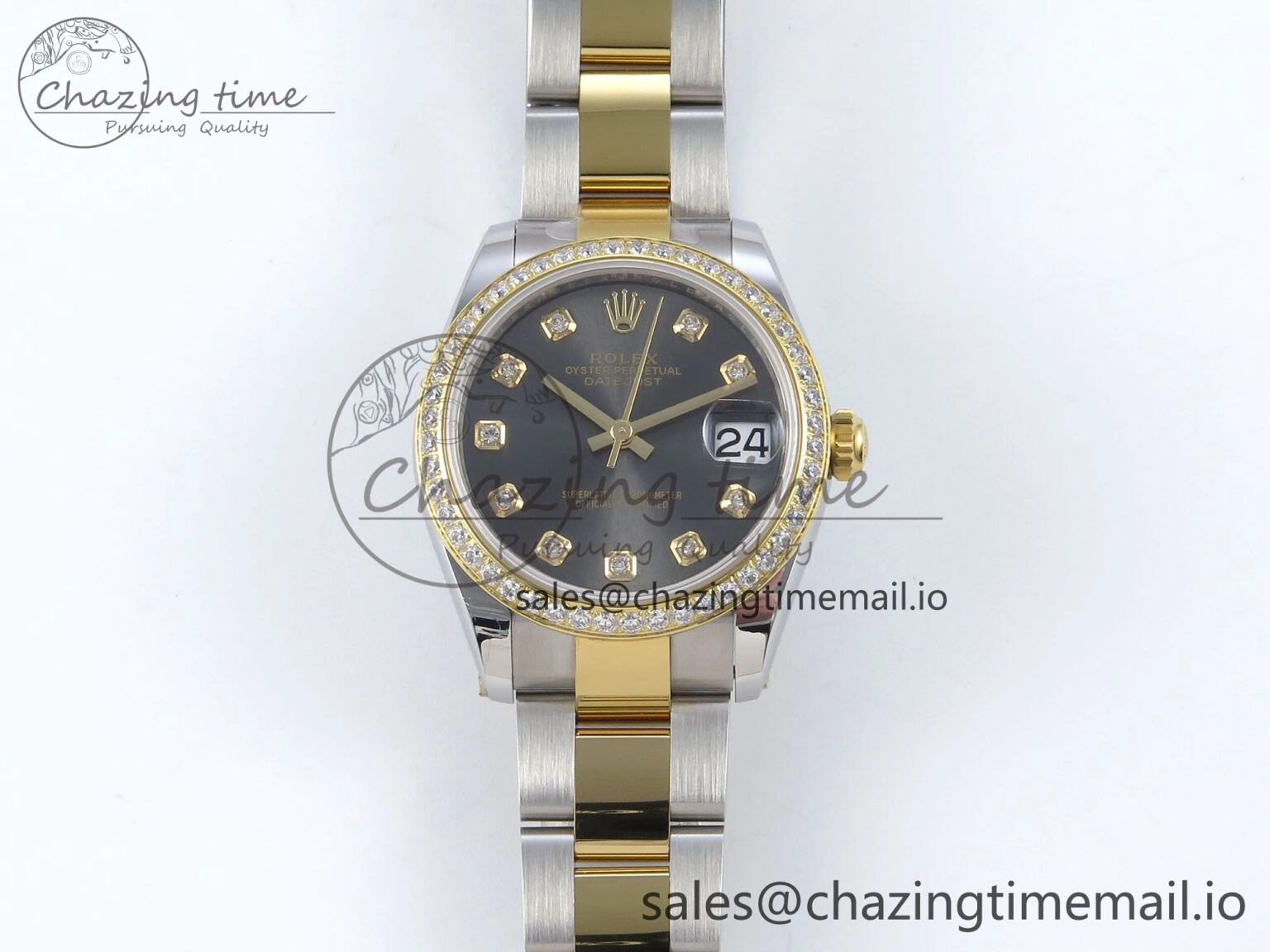DateJust 31 278383RBR ARF 1:1 Best Edition 904L Steel Gray Diamonds Dial Diamonds Bezel on SS YG Oyster Bracelet ETA 2688