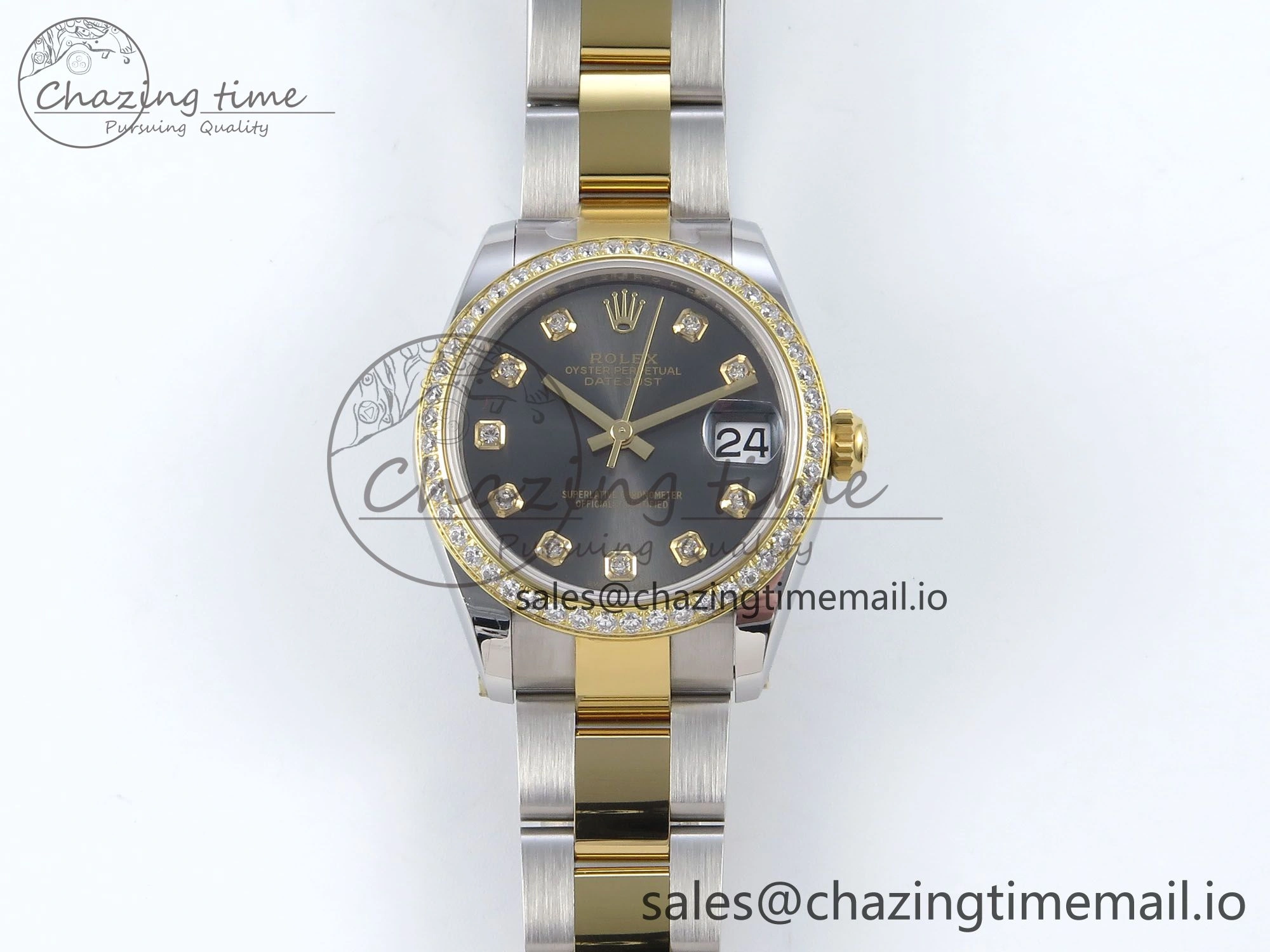 DateJust 31 278383RBR ARF 1:1 Best Edition 904L Steel Gray Diamonds Dial Diamonds Bezel on SS YG Oyster Bracelet ETA 2688