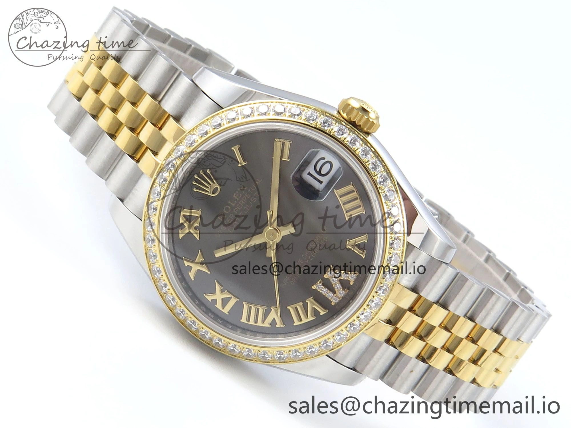 DateJust 31 278383RBR ARF 1:1 Best Edition 904L Steel Gray Roman Diamonds Dial Diamonds Bezel on SS YG Jubilee Bracelet ETA 2688