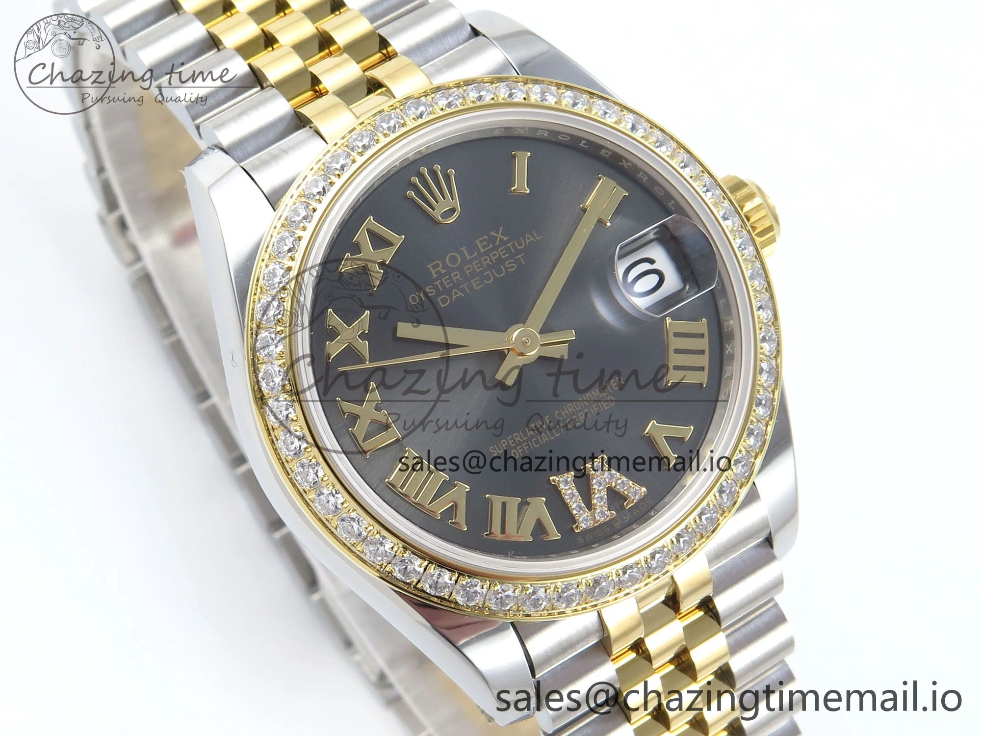 DateJust 31 278383RBR ARF 1:1 Best Edition 904L Steel Gray Roman Diamonds Dial Diamonds Bezel on SS YG Jubilee Bracelet ETA 2688