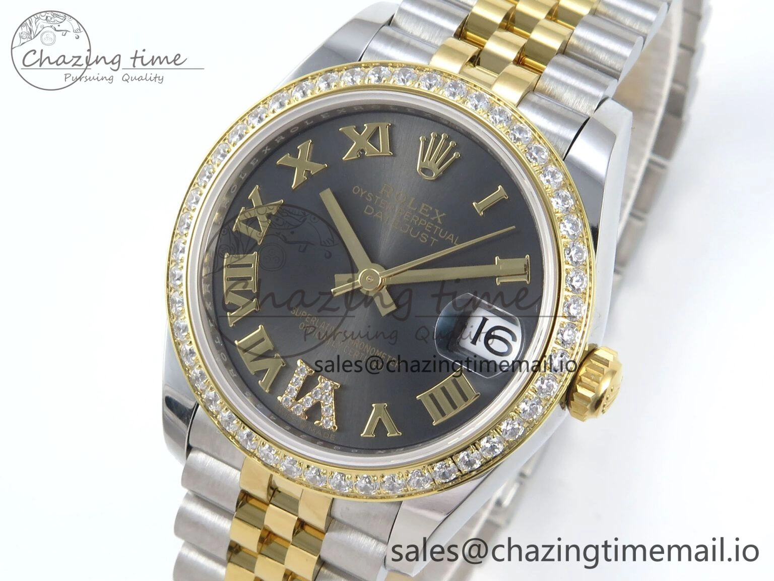 DateJust 31 278383RBR ARF 1:1 Best Edition 904L Steel Gray Roman Diamonds Dial Diamonds Bezel on SS YG Jubilee Bracelet ETA 2688