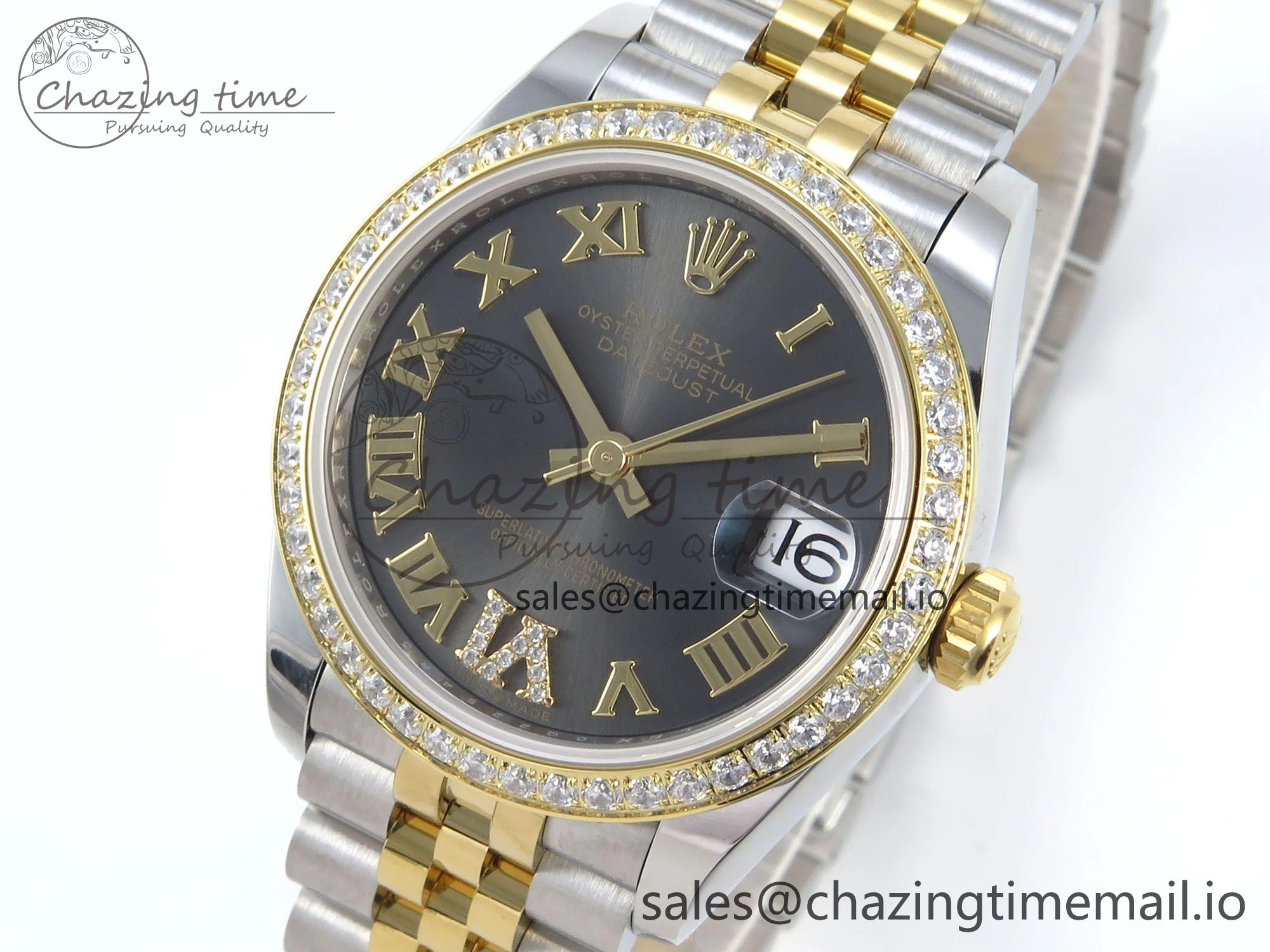 DateJust 31 278383RBR ARF 1:1 Best Edition 904L Steel Gray Roman Diamonds Dial Diamonds Bezel on SS YG Jubilee Bracelet ETA 2688