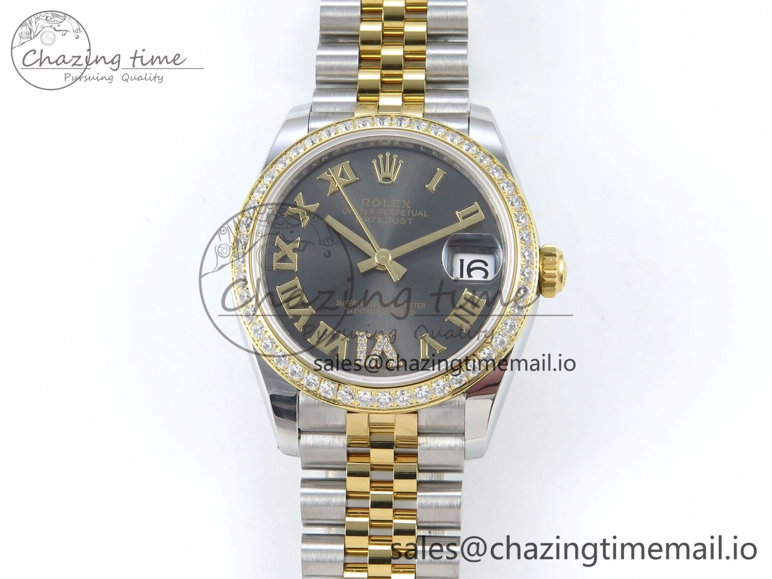DateJust 31 278383RBR ARF 1:1 Best Edition 904L Steel Gray Roman Diamonds Dial Diamonds Bezel on SS YG Jubilee Bracelet ETA 2688