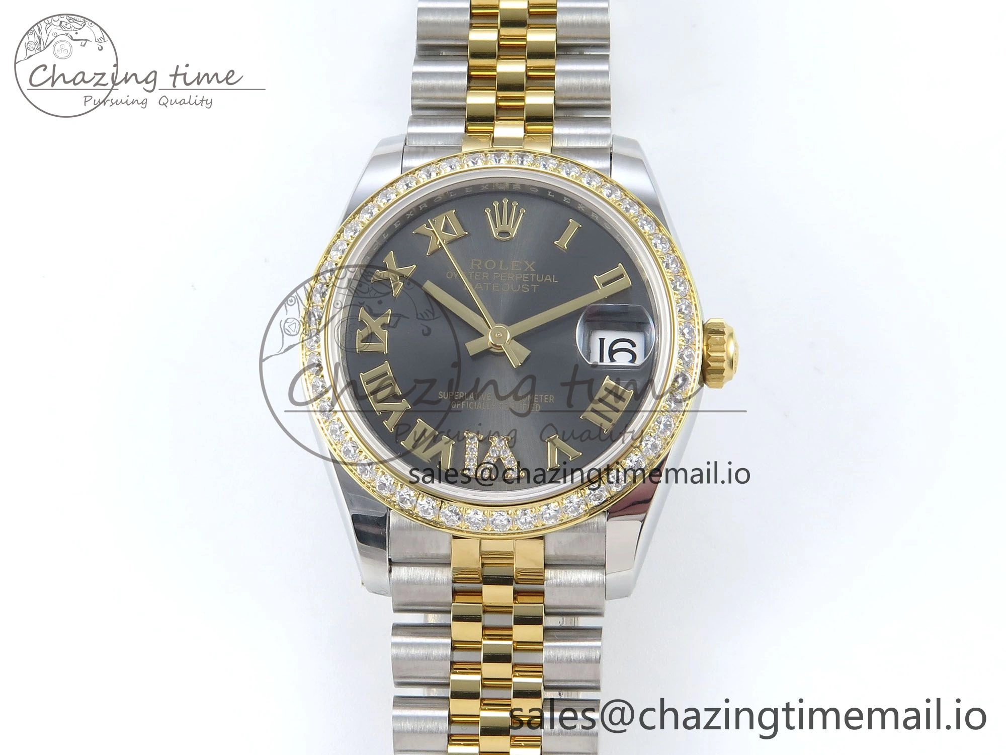 DateJust 31 278383RBR ARF 1:1 Best Edition 904L Steel Gray Roman Diamonds Dial Diamonds Bezel on SS YG Jubilee Bracelet ETA 2688