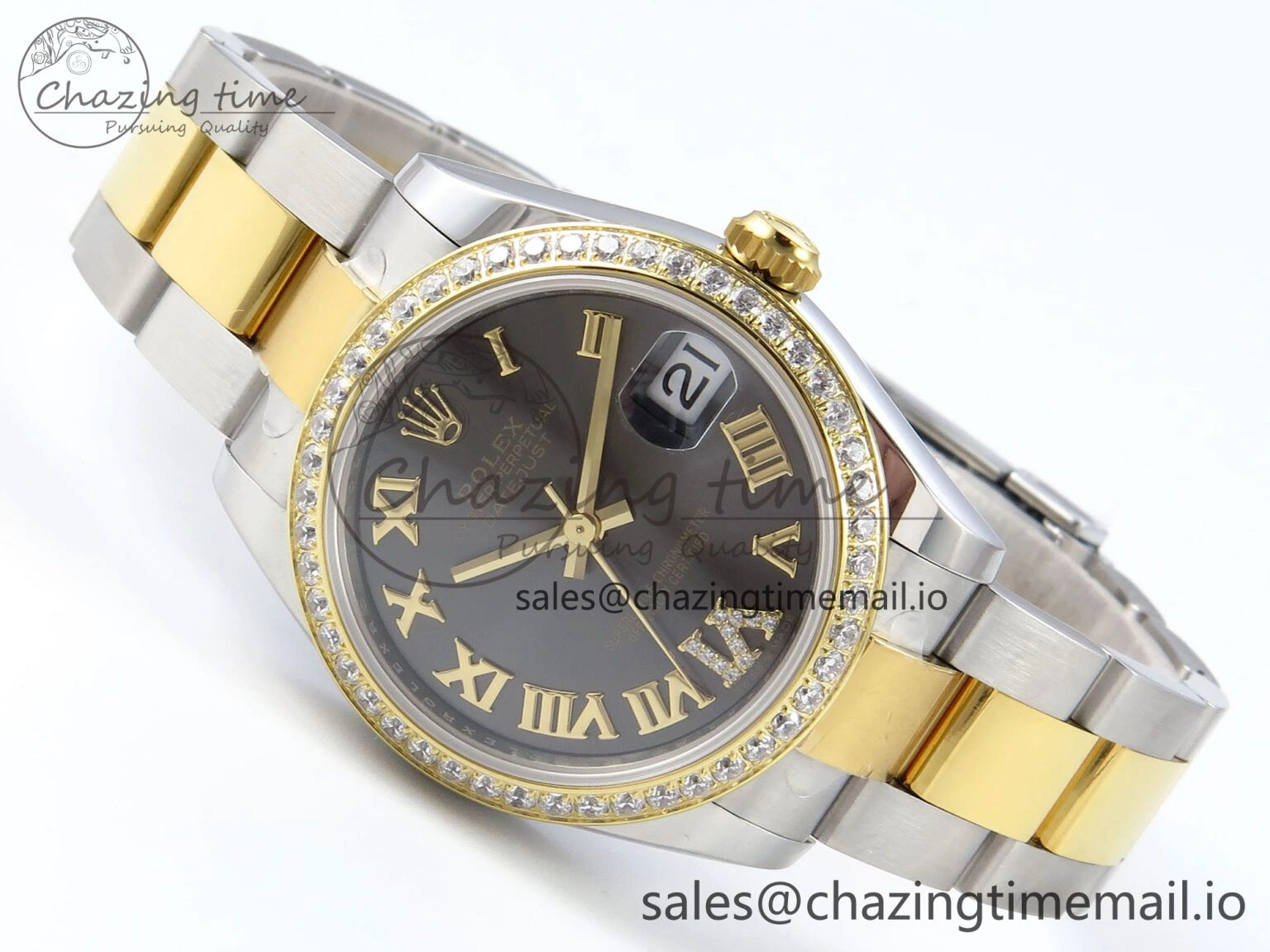 DateJust 31 278383RBR ARF 1:1 Best Edition 904L Steel Gray Roman Diamonds Dial Diamonds Bezel on SS YG Oyster Bracelet ETA 2688