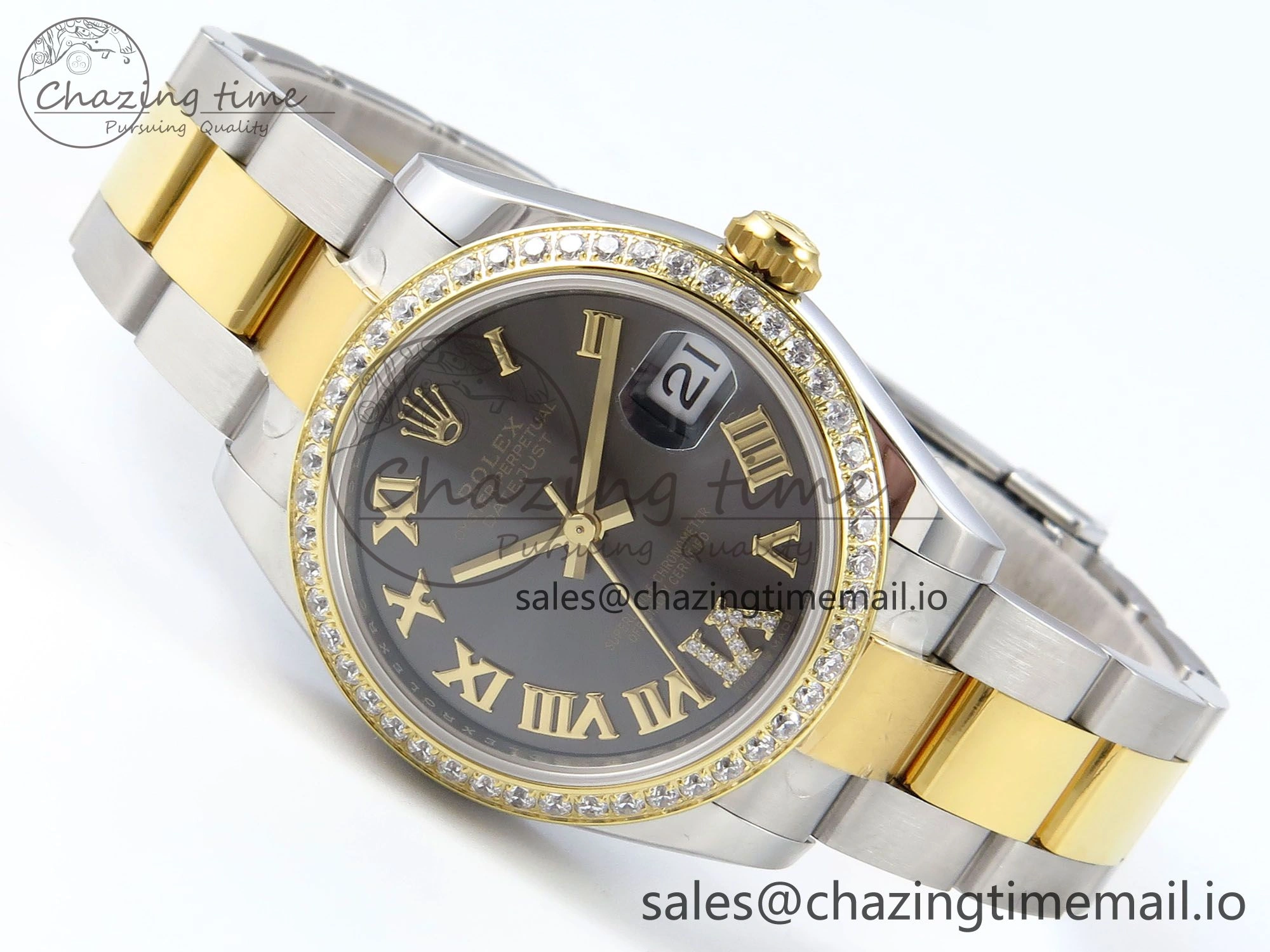 DateJust 31 278383RBR ARF 1:1 Best Edition 904L Steel Gray Roman Diamonds Dial Diamonds Bezel on SS YG Oyster Bracelet ETA 2688