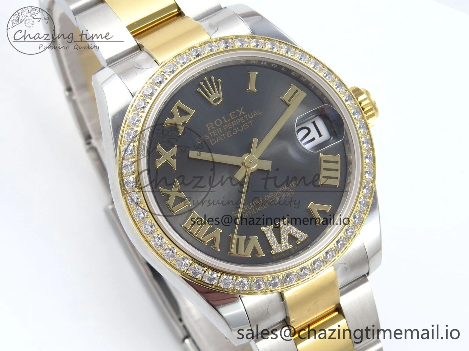 DateJust 31 278383RBR ARF 1:1 Best Edition 904L Steel Gray Roman Diamonds Dial Diamonds Bezel on SS YG Oyster Bracelet ETA 2688