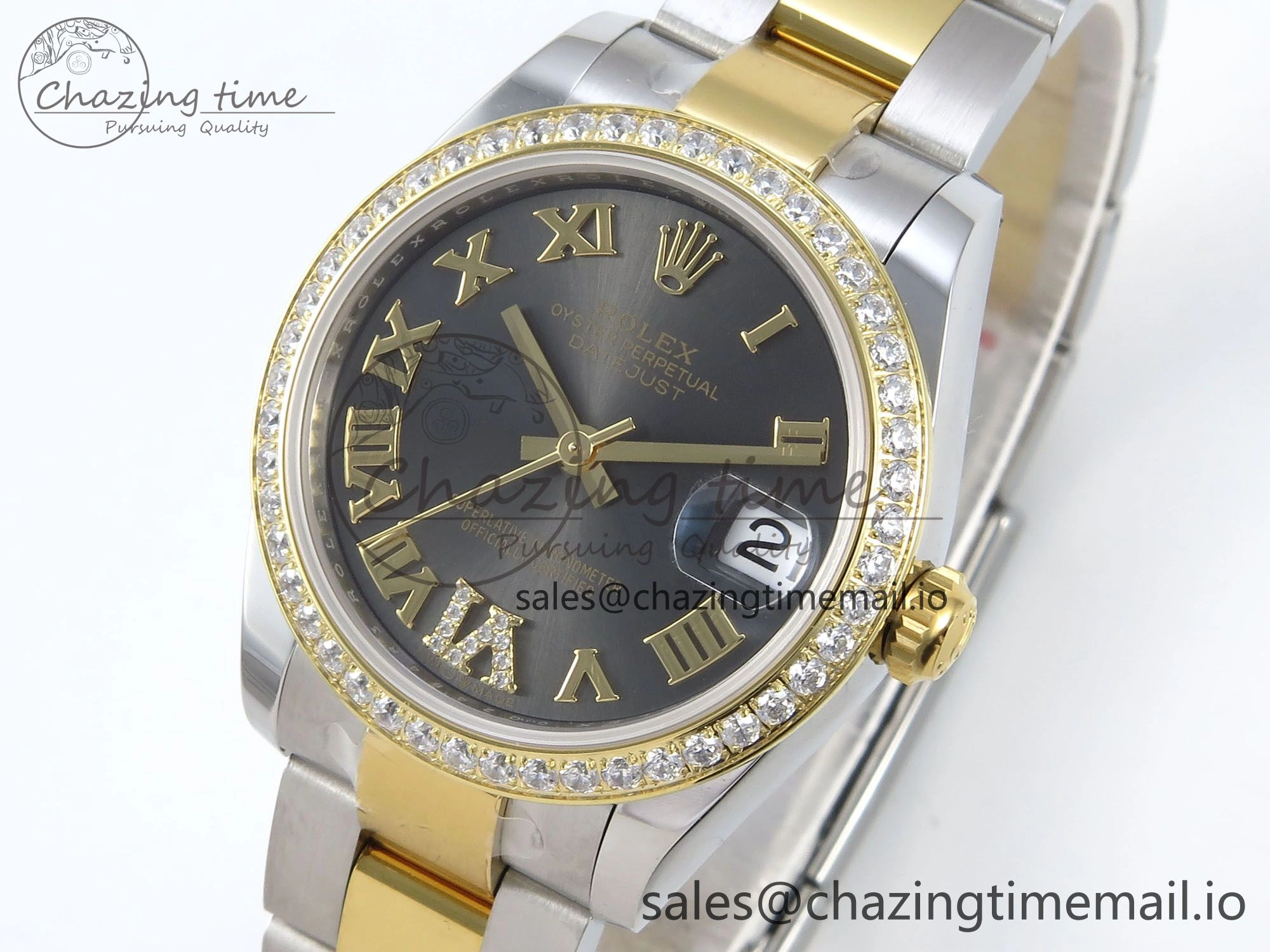 DateJust 31 278383RBR ARF 1:1 Best Edition 904L Steel Gray Roman Diamonds Dial Diamonds Bezel on SS YG Oyster Bracelet ETA 2688