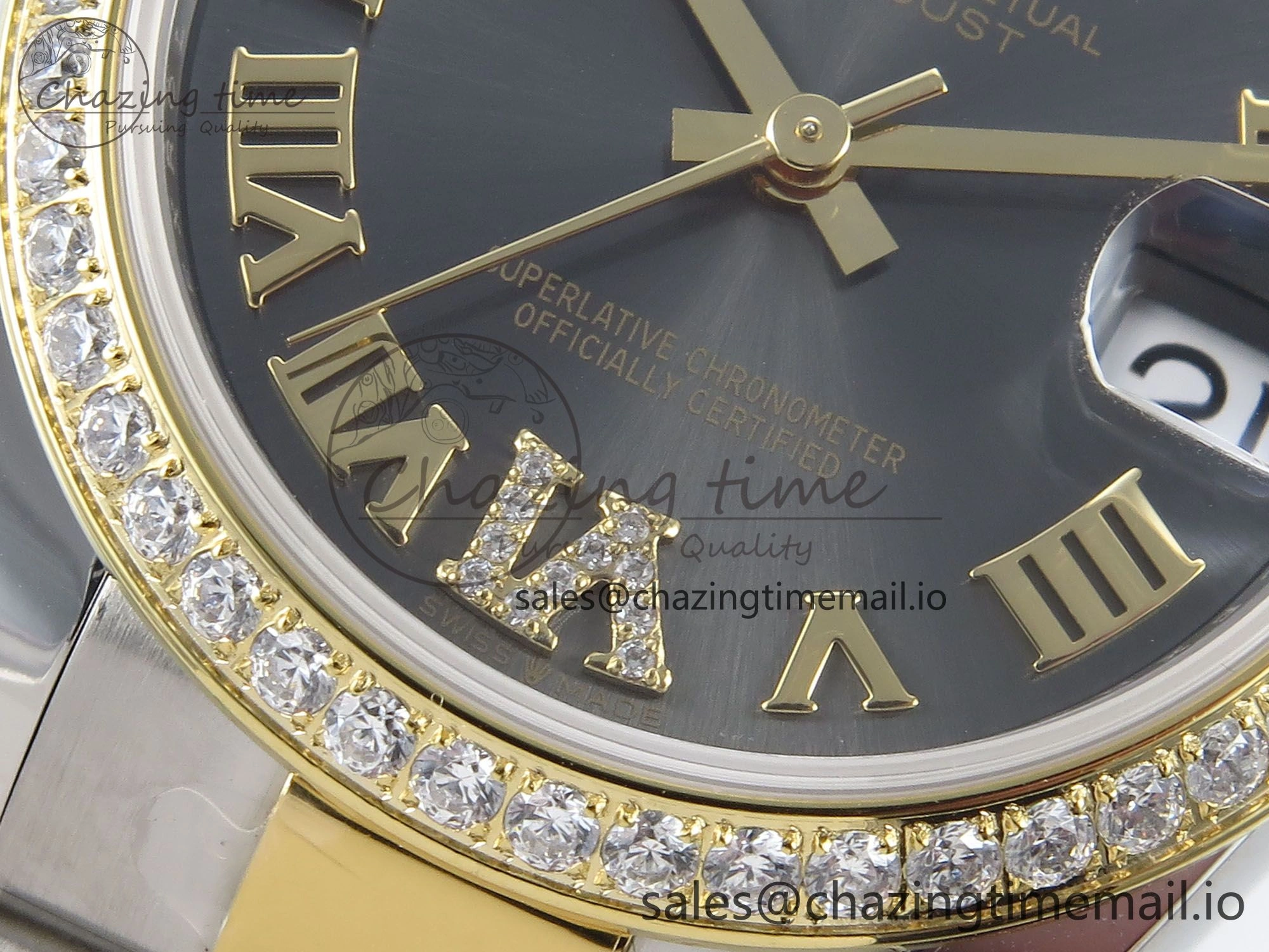 DateJust 31 278383RBR ARF 1:1 Best Edition 904L Steel Gray Roman Diamonds Dial Diamonds Bezel on SS YG Oyster Bracelet ETA 2688