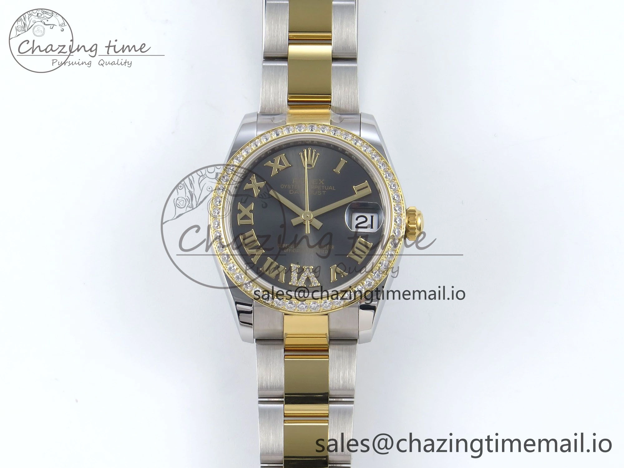 DateJust 31 278383RBR ARF 1:1 Best Edition 904L Steel Gray Roman Diamonds Dial Diamonds Bezel on SS YG Oyster Bracelet ETA 2688