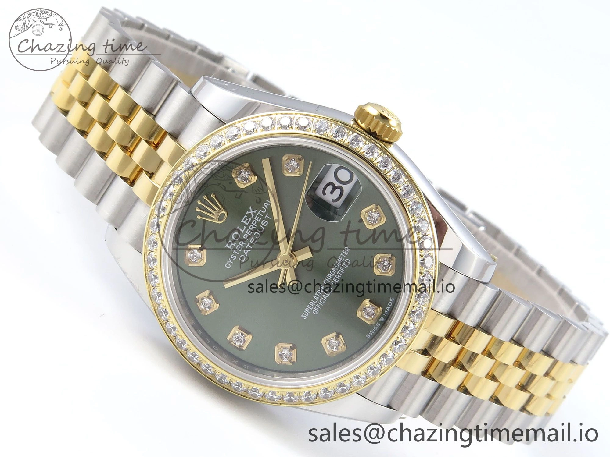 DateJust 31 278383RBR ARF 1:1 Best Edition 904L Steel Green Diamonds Dial Diamonds Bezel on SS YG Jubilee Bracelet ETA 2688