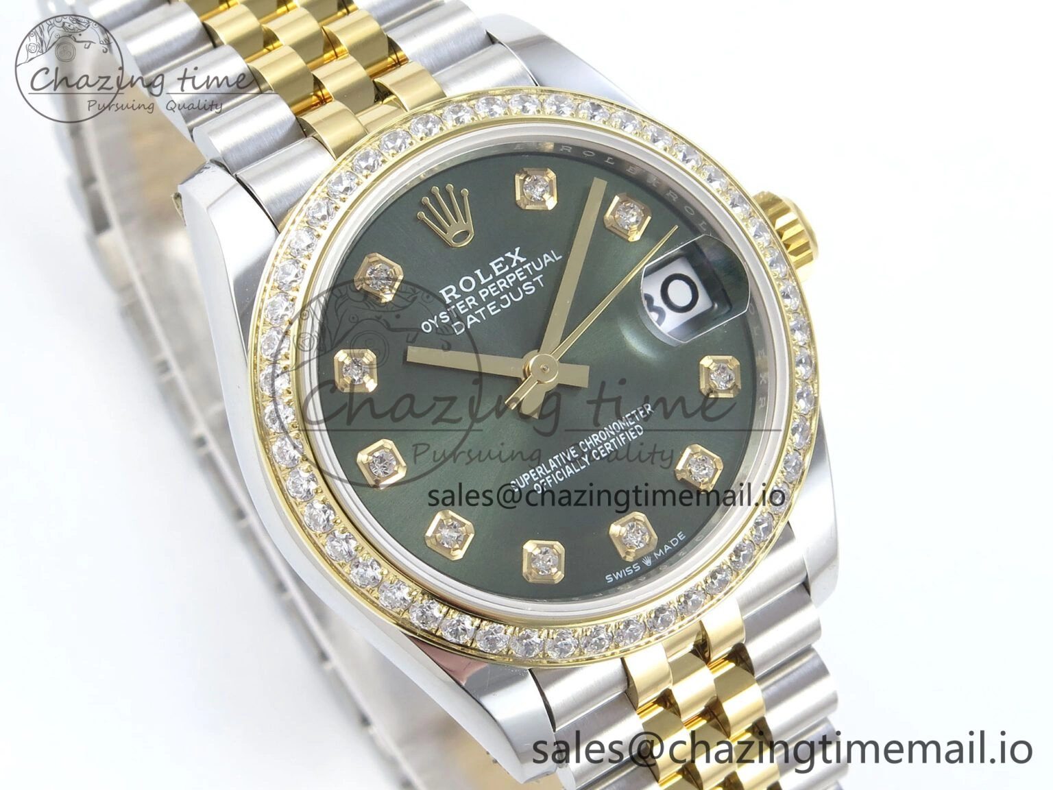 DateJust 31 278383RBR ARF 1:1 Best Edition 904L Steel Green Diamonds Dial Diamonds Bezel on SS YG Jubilee Bracelet ETA 2688