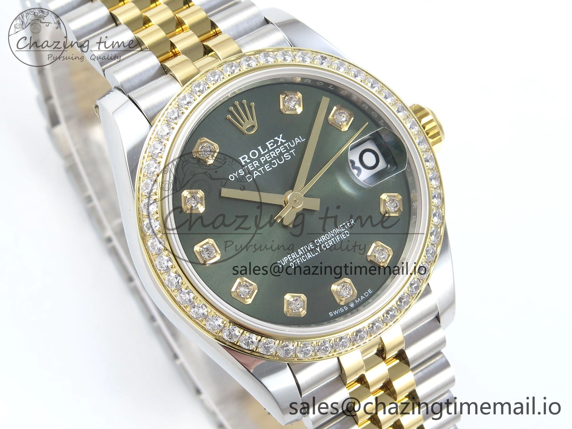DateJust 31 278383RBR ARF 1:1 Best Edition 904L Steel Green Diamonds Dial Diamonds Bezel on SS YG Jubilee Bracelet ETA 2688