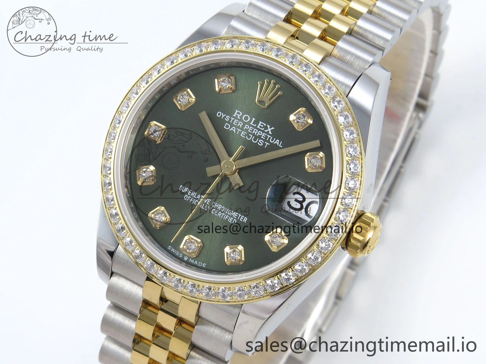 DateJust 31 278383RBR ARF 1:1 Best Edition 904L Steel Green Diamonds Dial Diamonds Bezel on SS YG Jubilee Bracelet ETA 2688