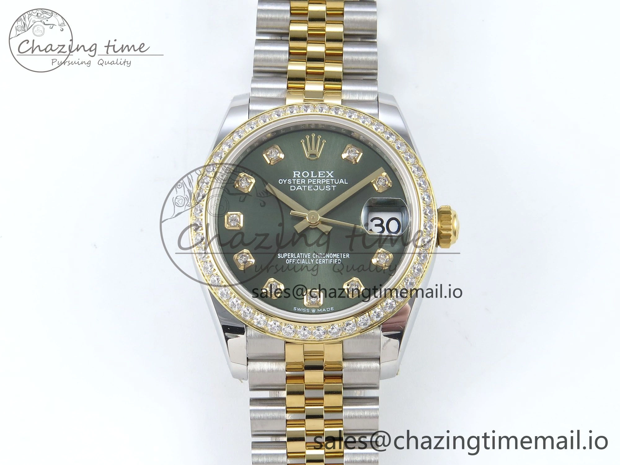 DateJust 31 278383RBR ARF 1:1 Best Edition 904L Steel Green Diamonds Dial Diamonds Bezel on SS YG Jubilee Bracelet ETA 2688