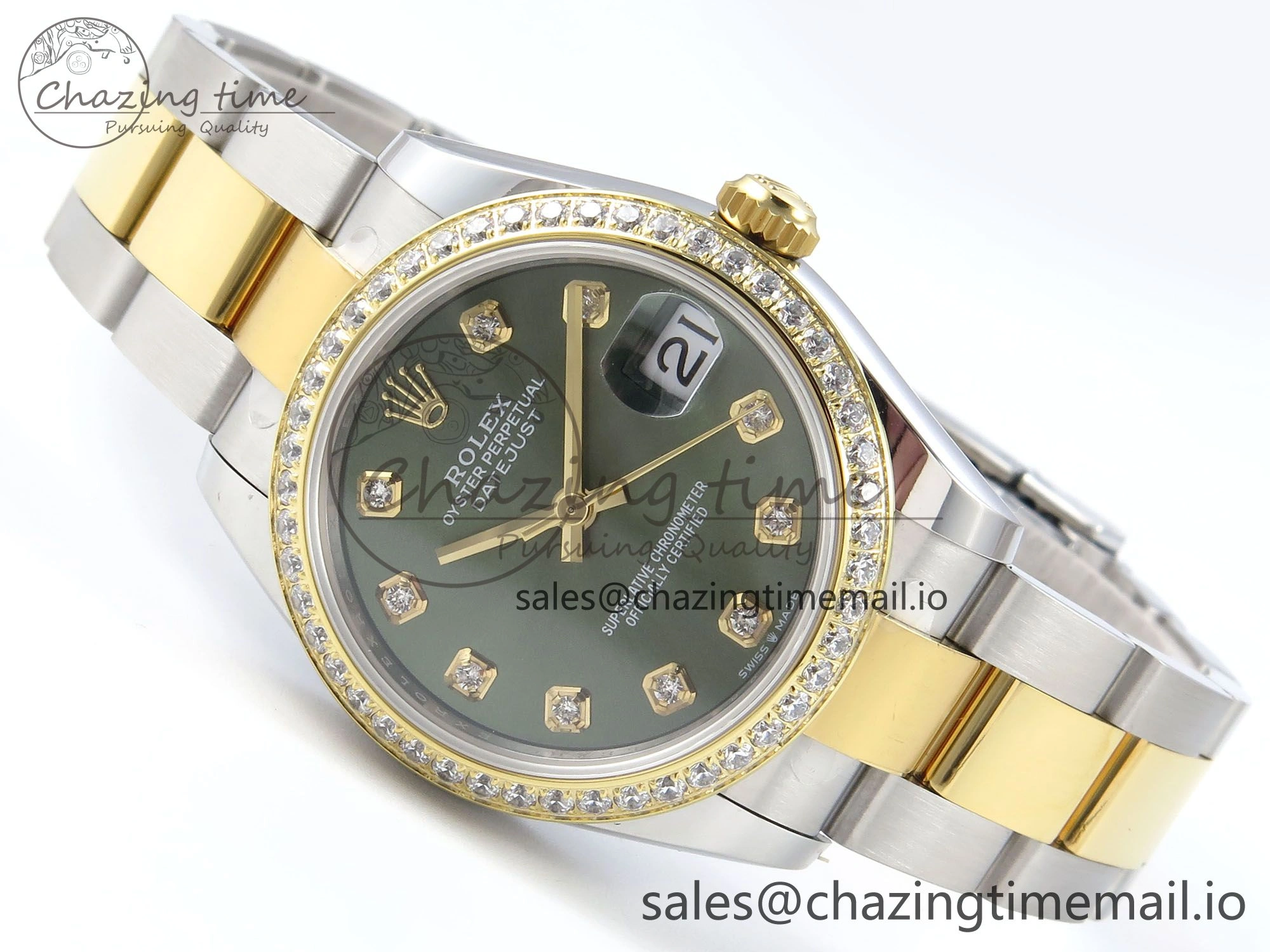 DateJust 31 278383RBR ARF 1:1 Best Edition 904L Steel Green Diamonds Dial Diamonds Bezel on SS YG Oyster Bracelet ETA 2688