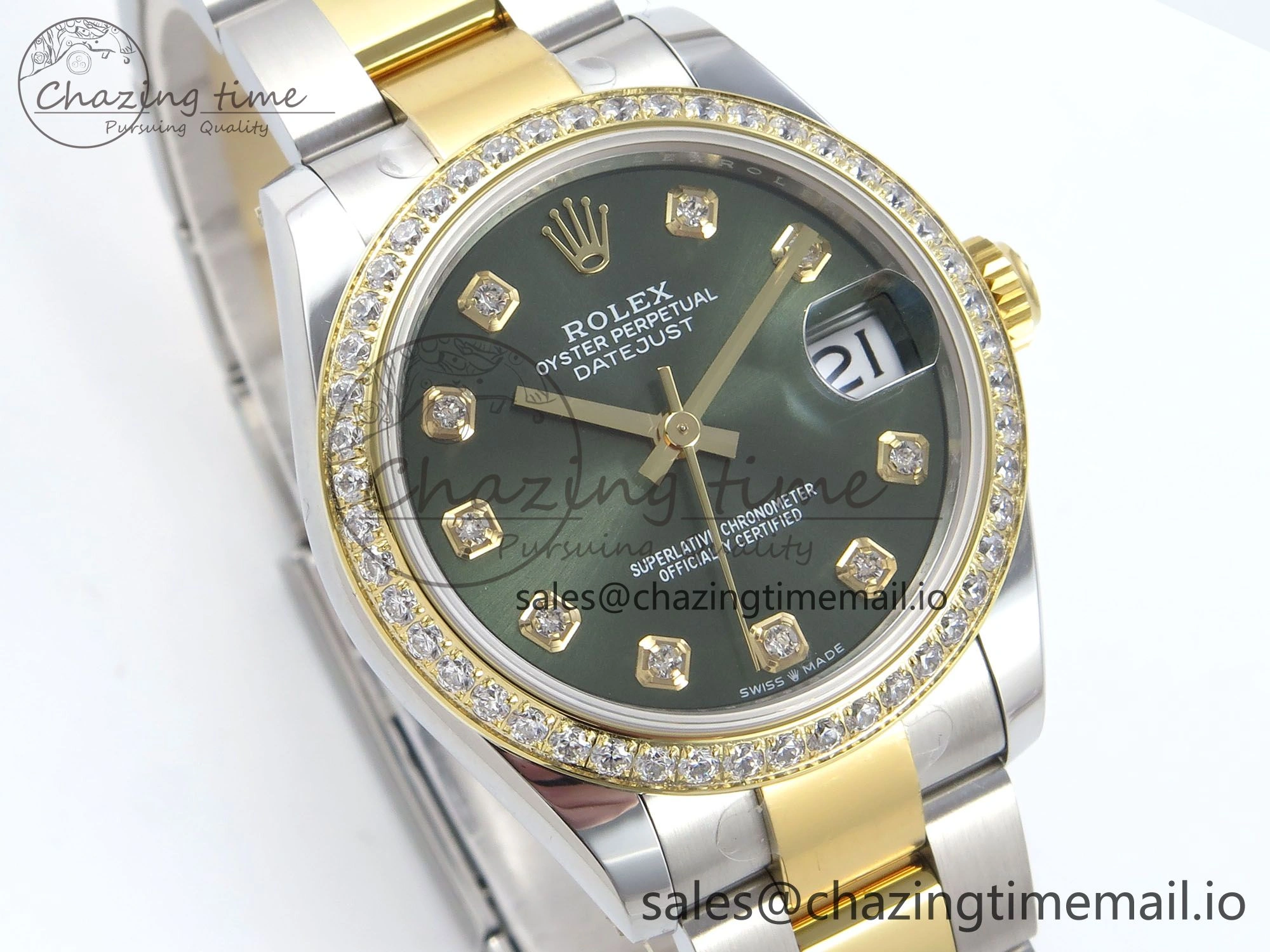 DateJust 31 278383RBR ARF 1:1 Best Edition 904L Steel Green Diamonds Dial Diamonds Bezel on SS YG Oyster Bracelet ETA 2688