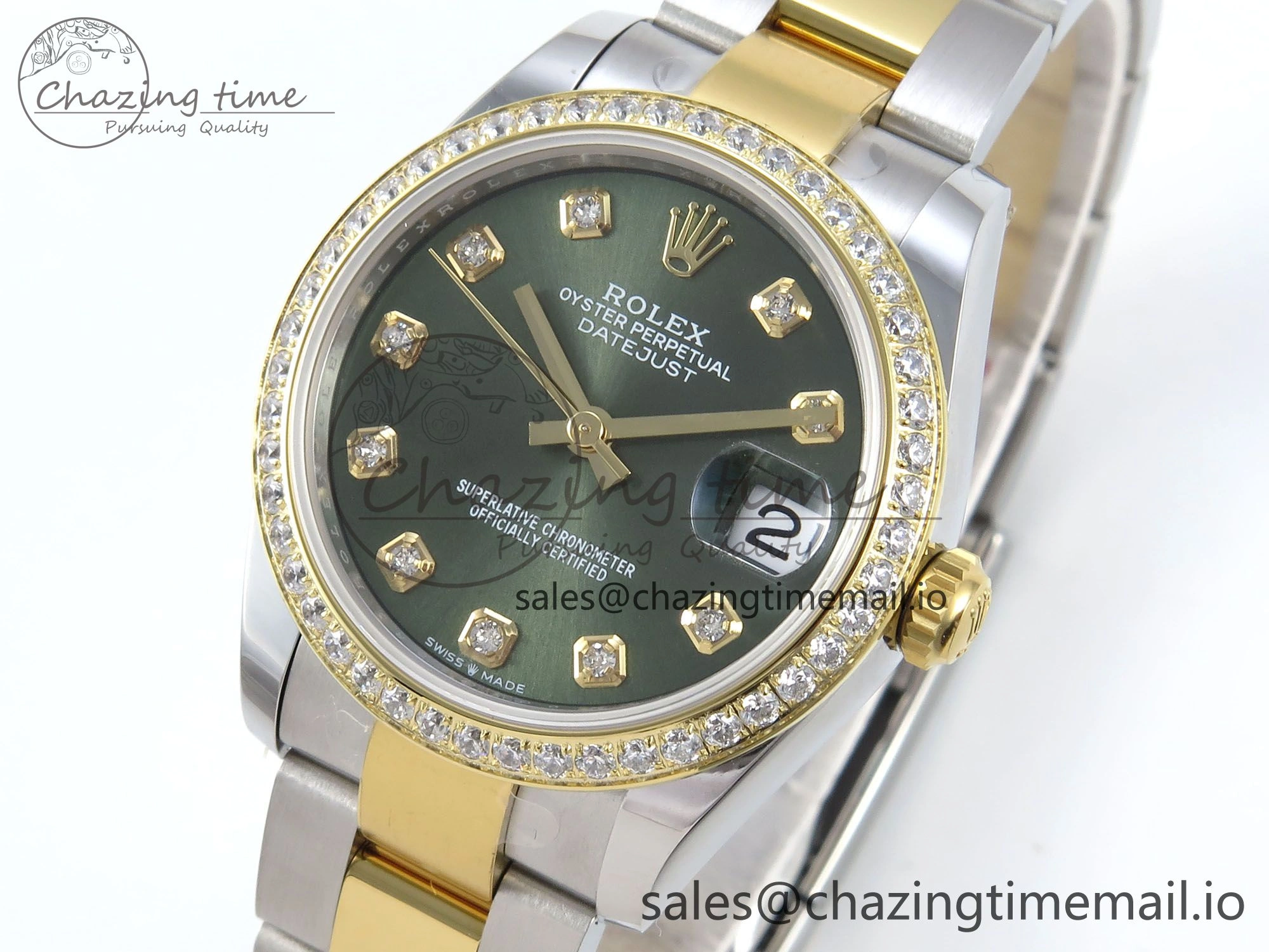 DateJust 31 278383RBR ARF 1:1 Best Edition 904L Steel Green Diamonds Dial Diamonds Bezel on SS YG Oyster Bracelet ETA 2688