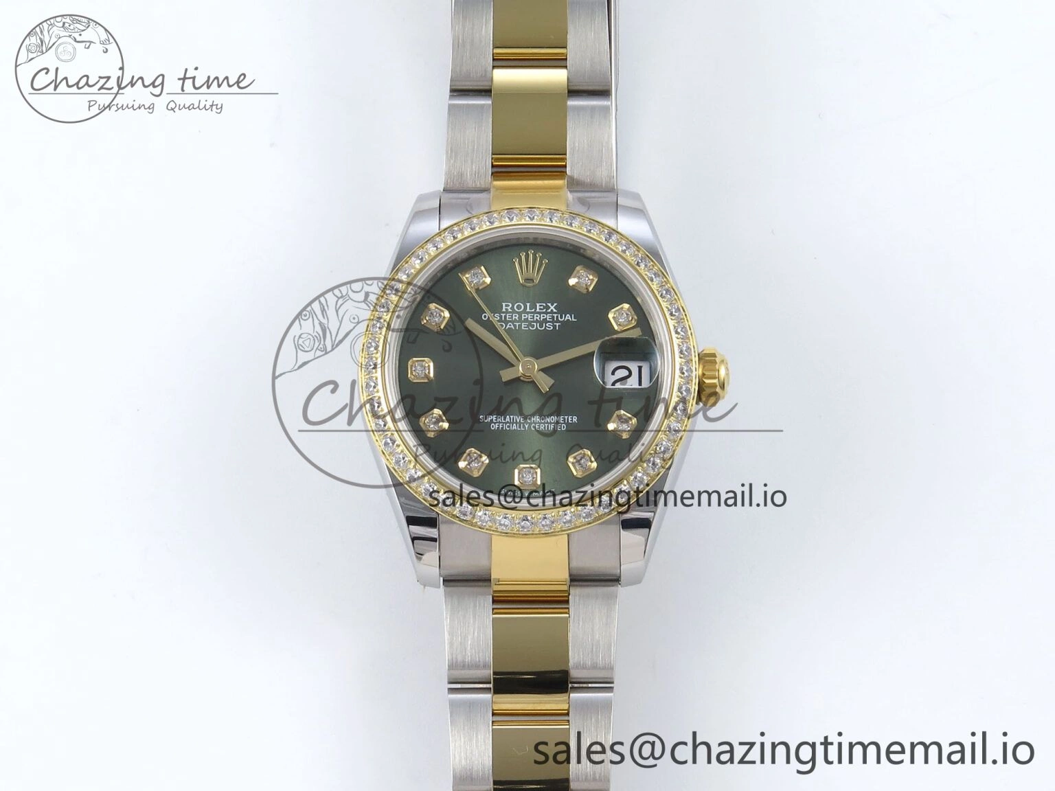 DateJust 31 278383RBR ARF 1:1 Best Edition 904L Steel Green Diamonds Dial Diamonds Bezel on SS YG Oyster Bracelet ETA 2688